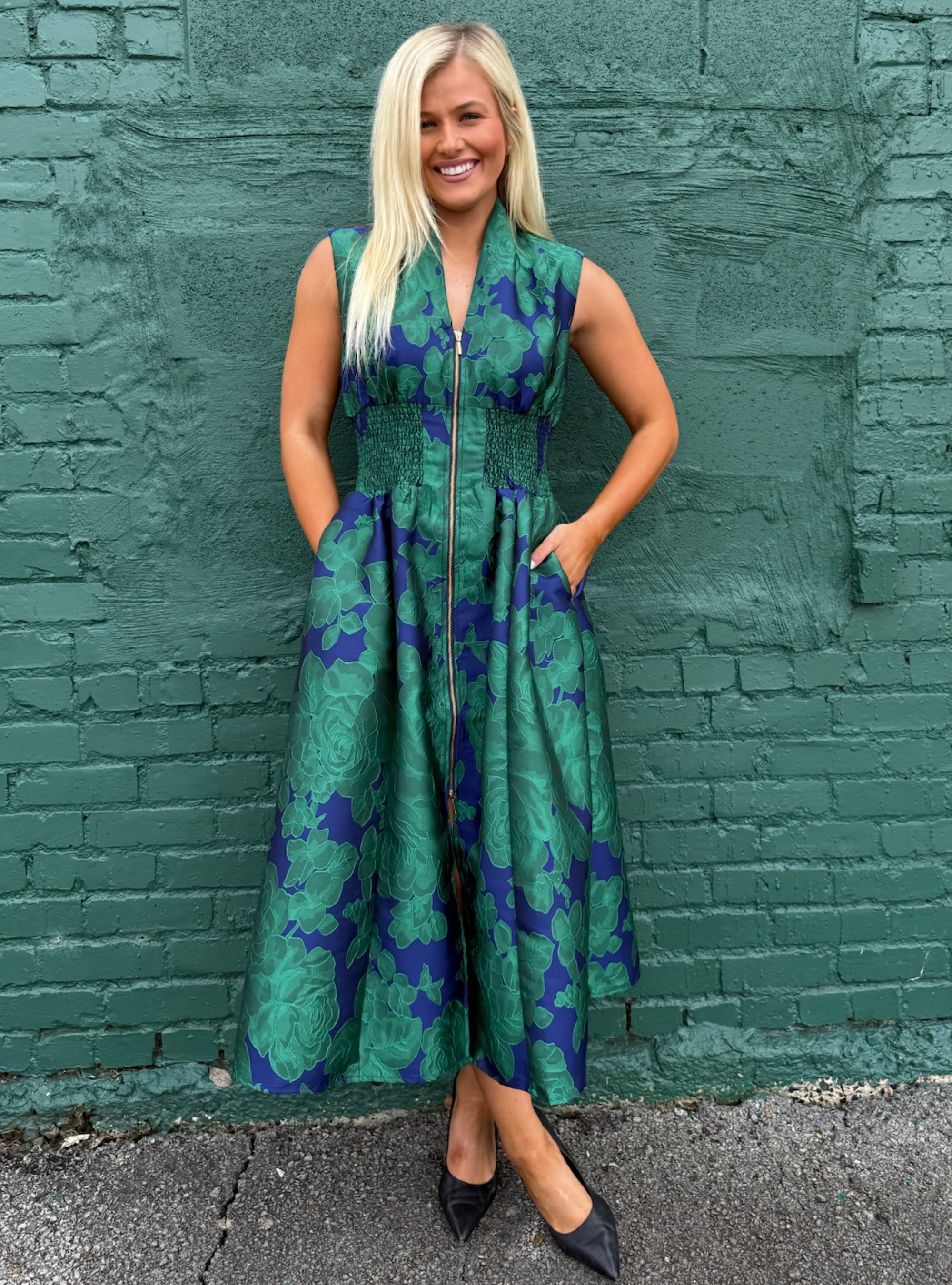 Midnight Garden Jacquard Midi Dress