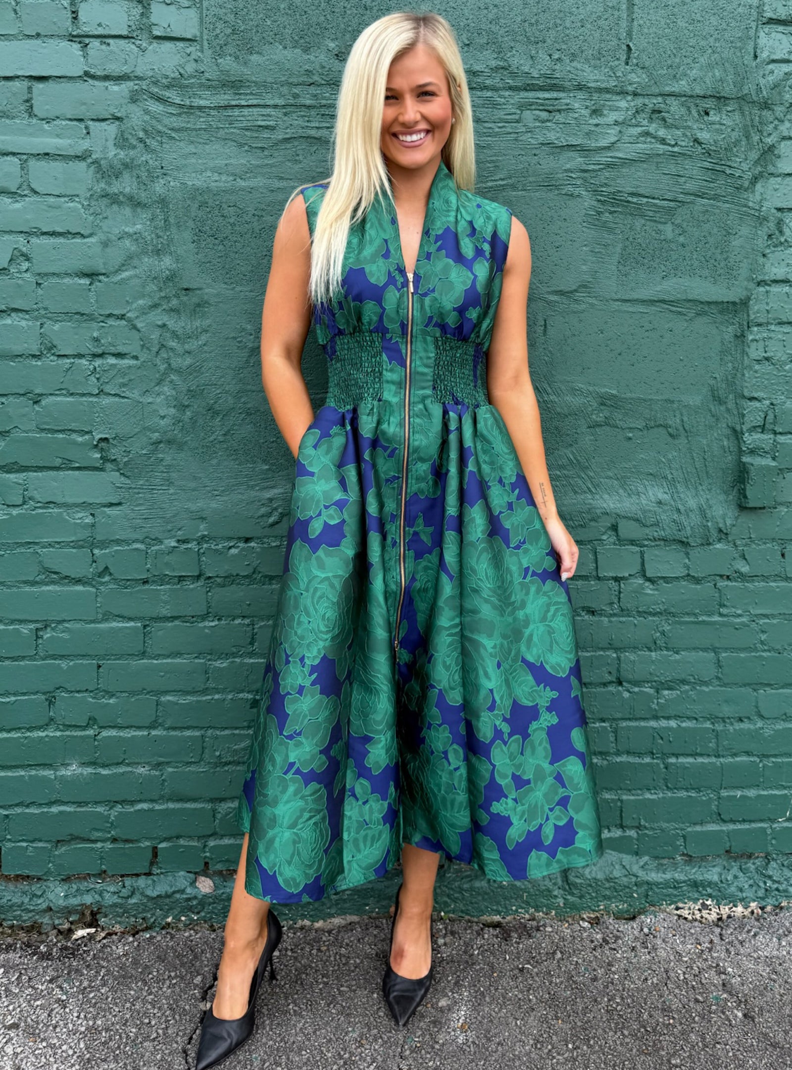 Midnight Garden Jacquard Midi Dress
