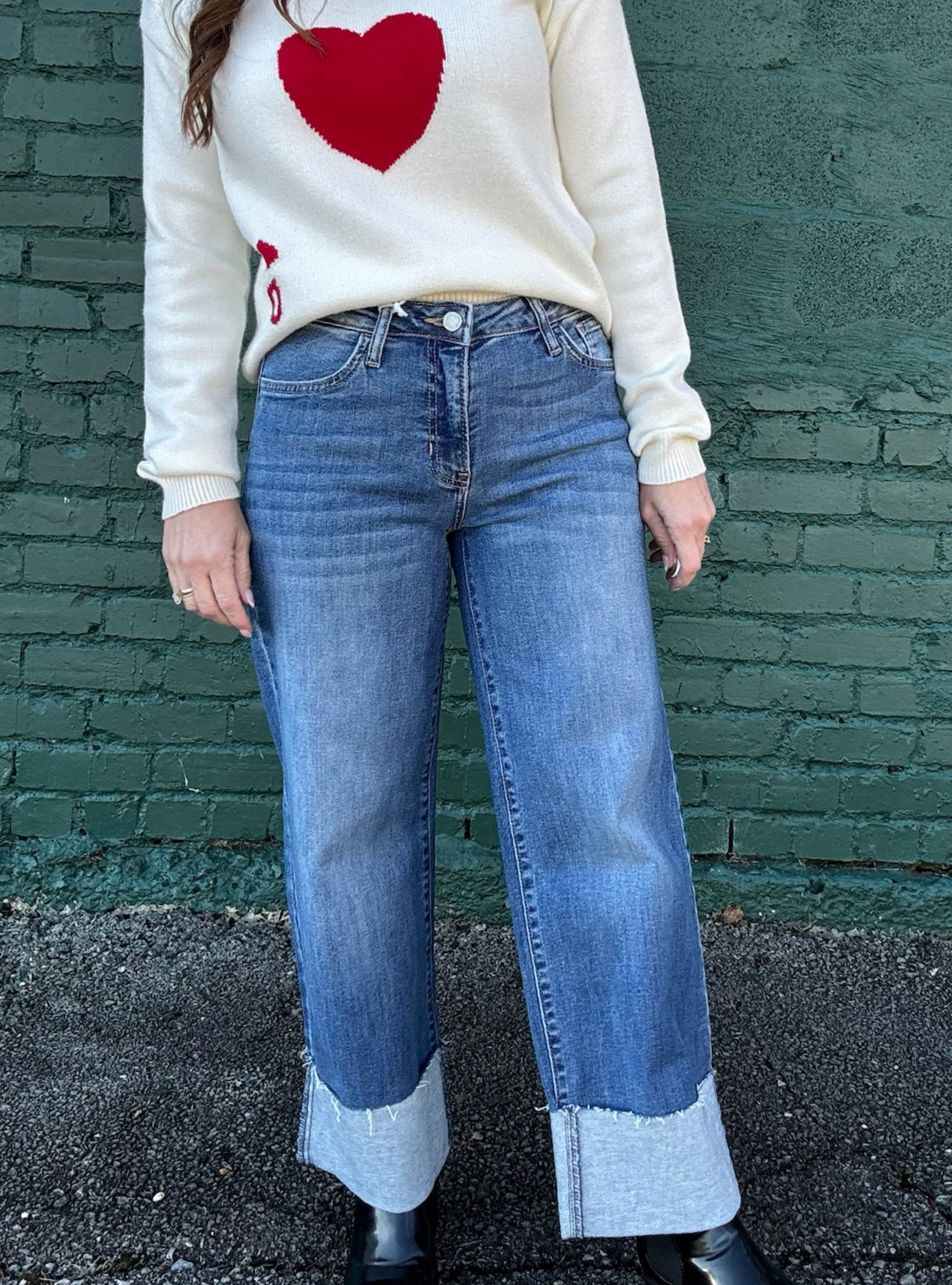 Just Black Cuffed Slim Wide Leg Jeans