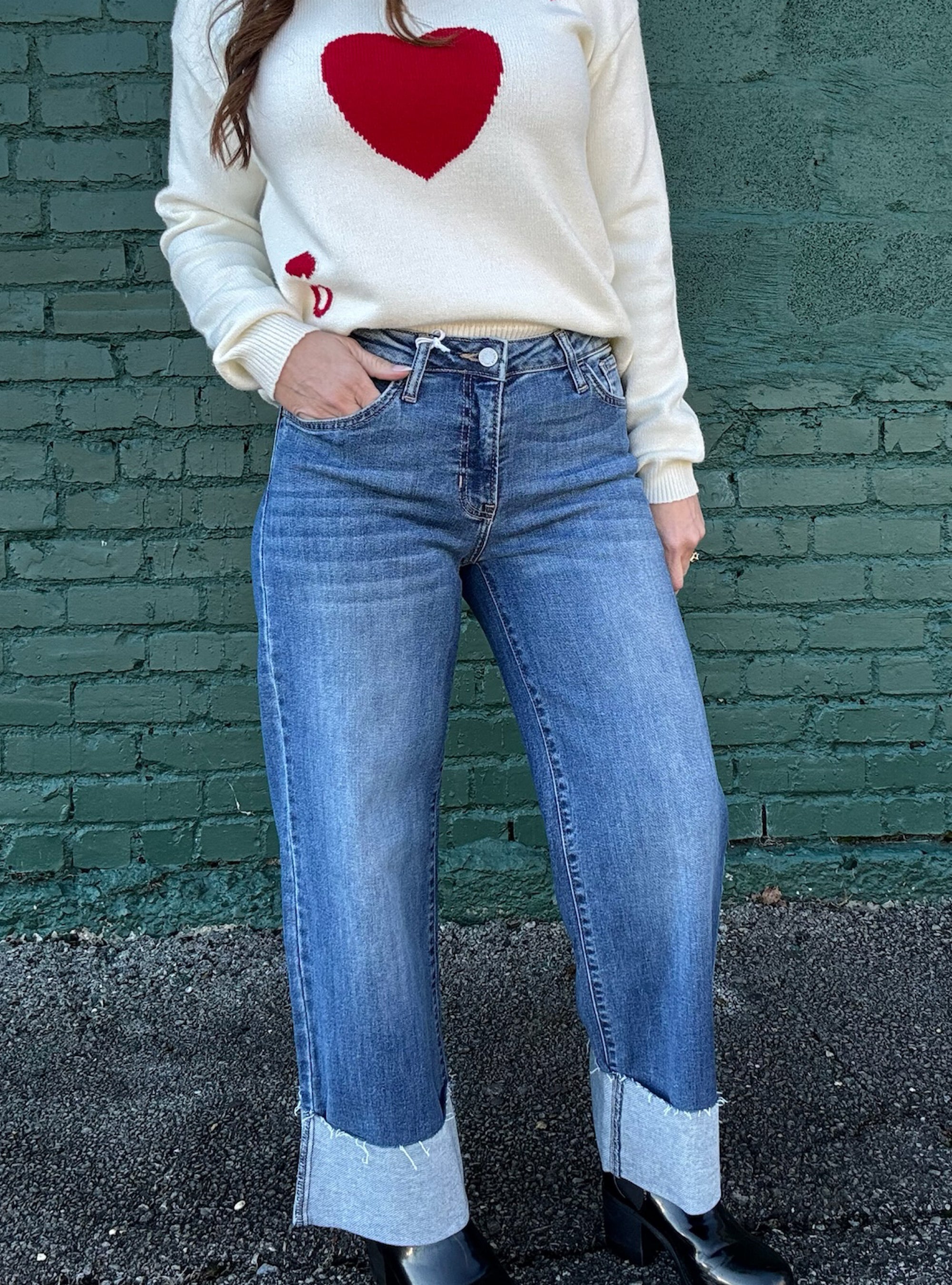 Just Black Cuffed Slim Wide Leg Jeans