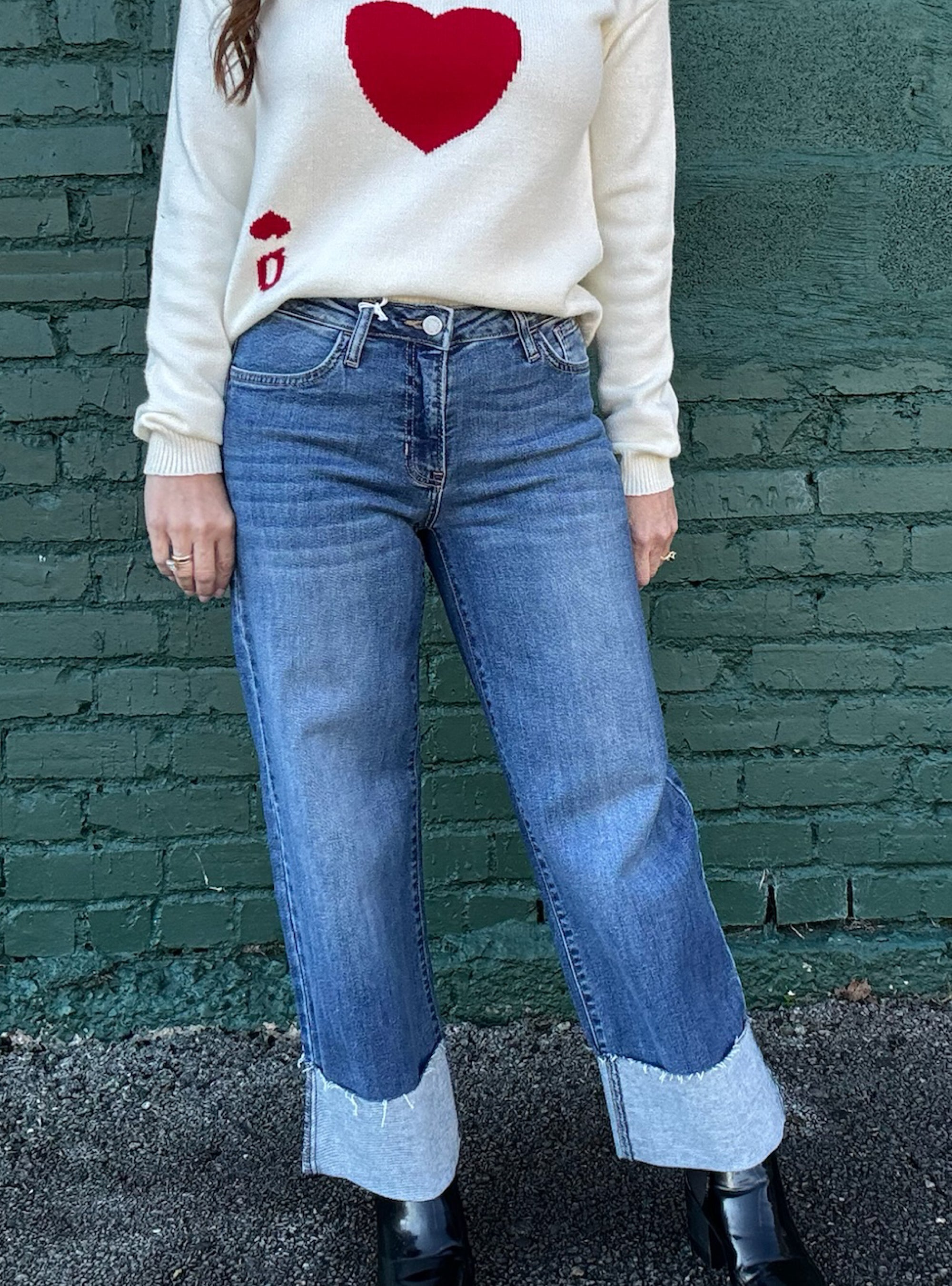 Just Black Cuffed Slim Wide Leg Jeans