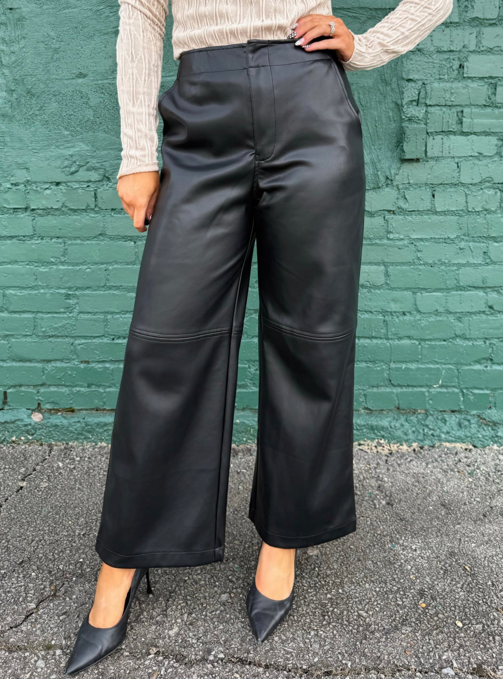 Smooth Move Faux Leather Wide Leg Pants