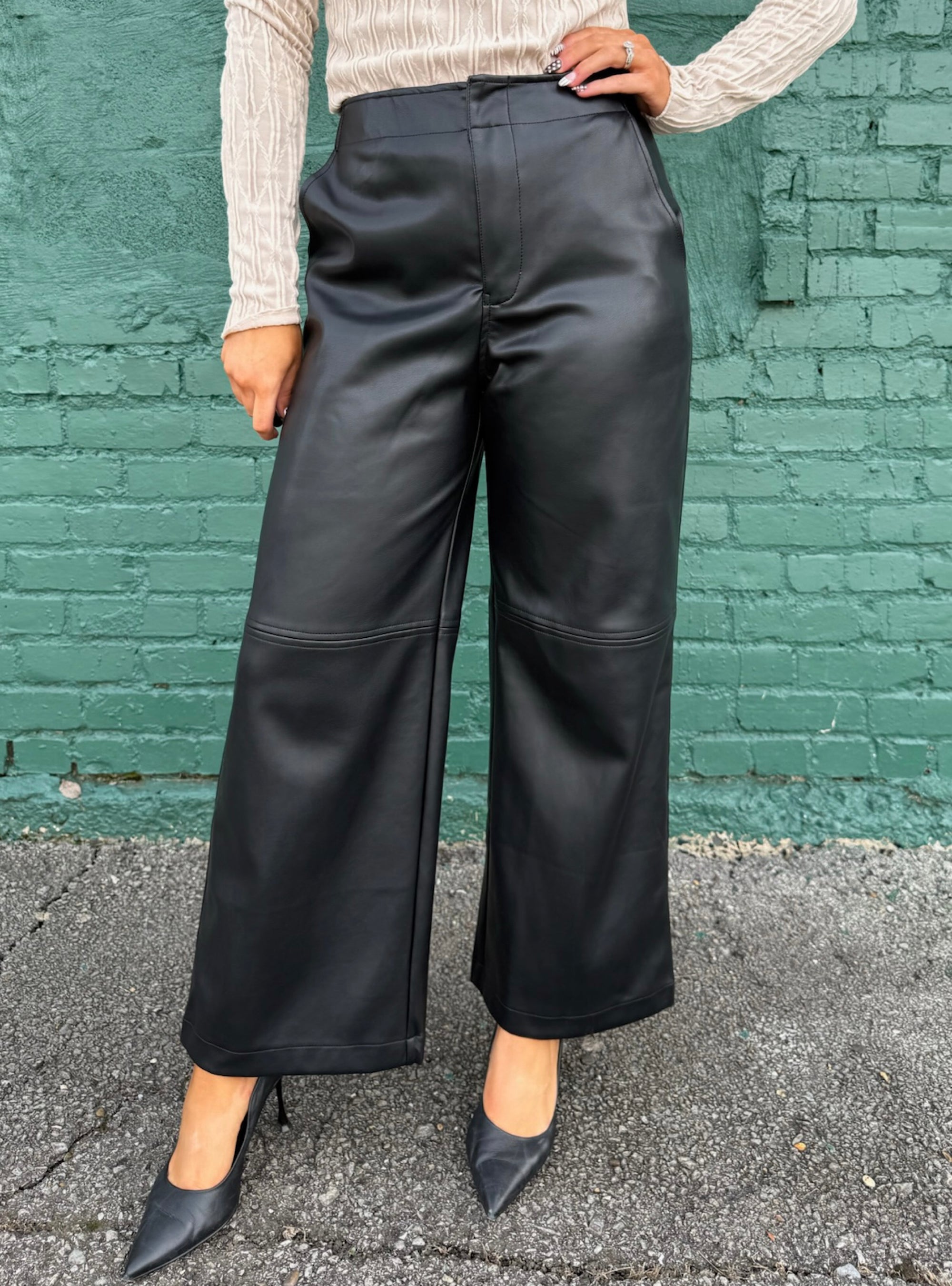 Smooth Move Faux Leather Wide Leg Pants