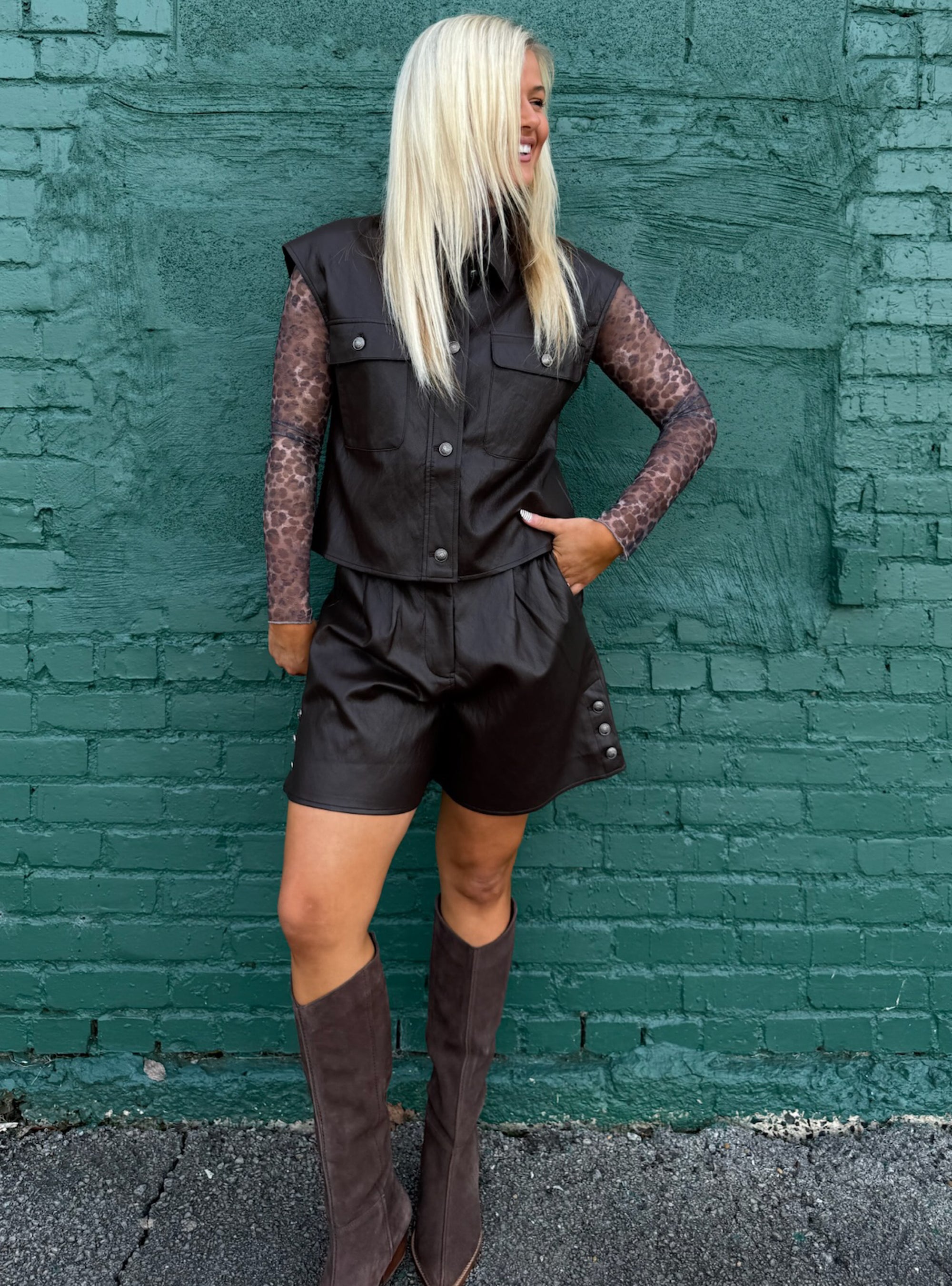 Effortlessly Edgy Faux Leather Vest & Shorts Set
