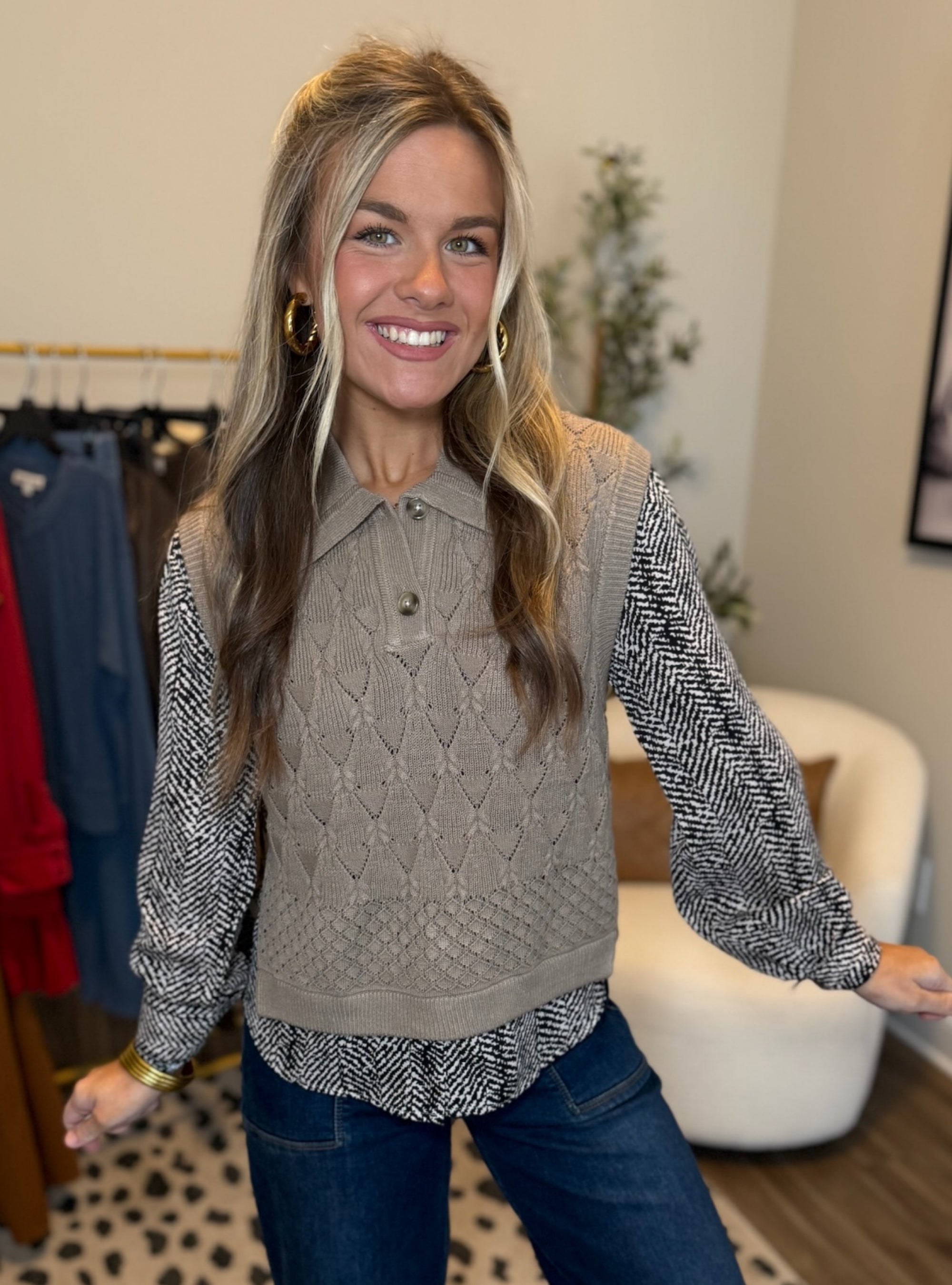 Taupe Talk Sweater Vest Combo