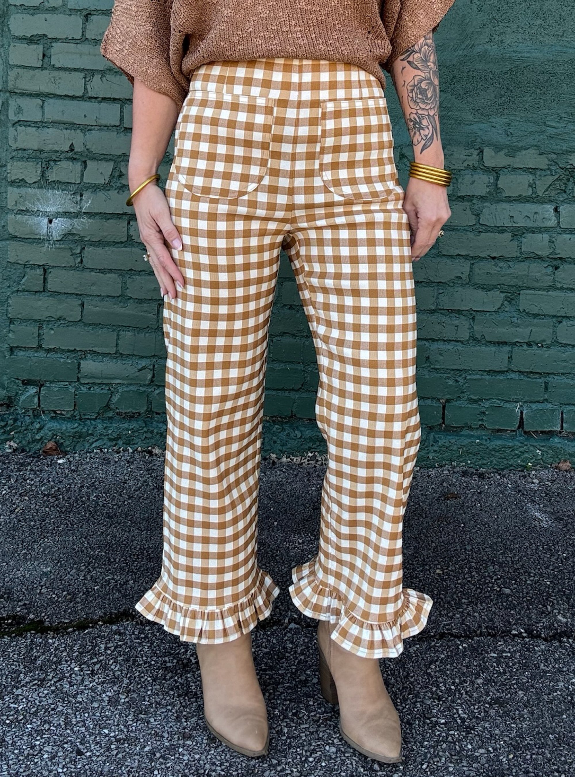 Gingham Goals Ruffle Trim Pant