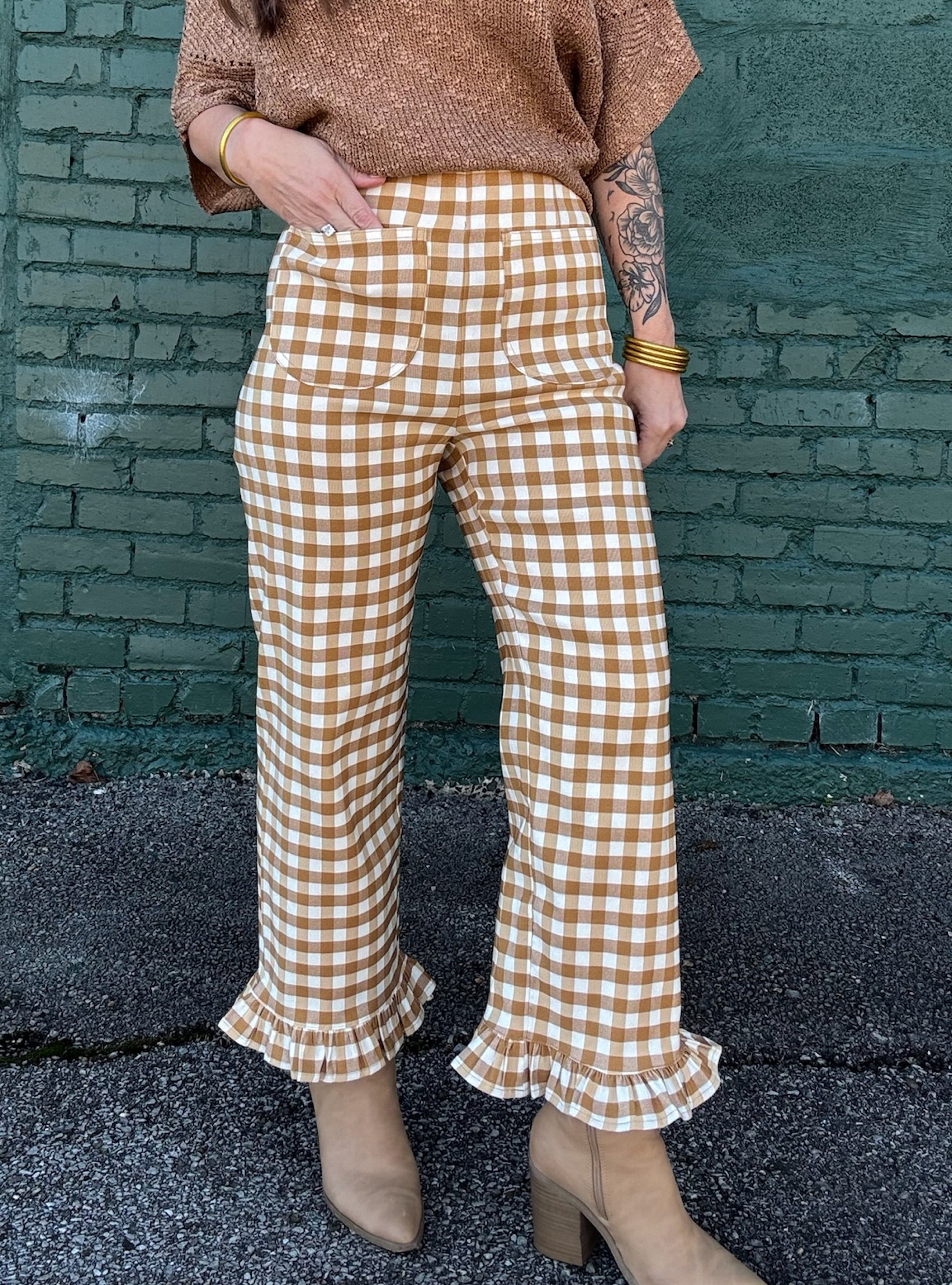 Gingham Goals Ruffle Trim Pant