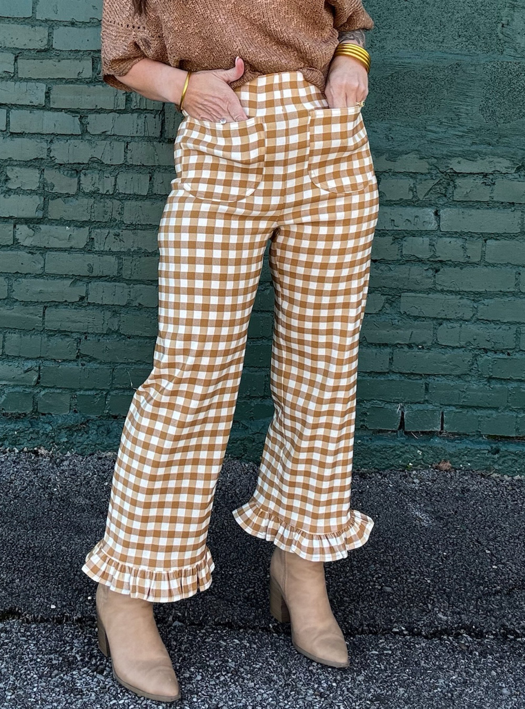 Gingham Goals Ruffle Trim Pant