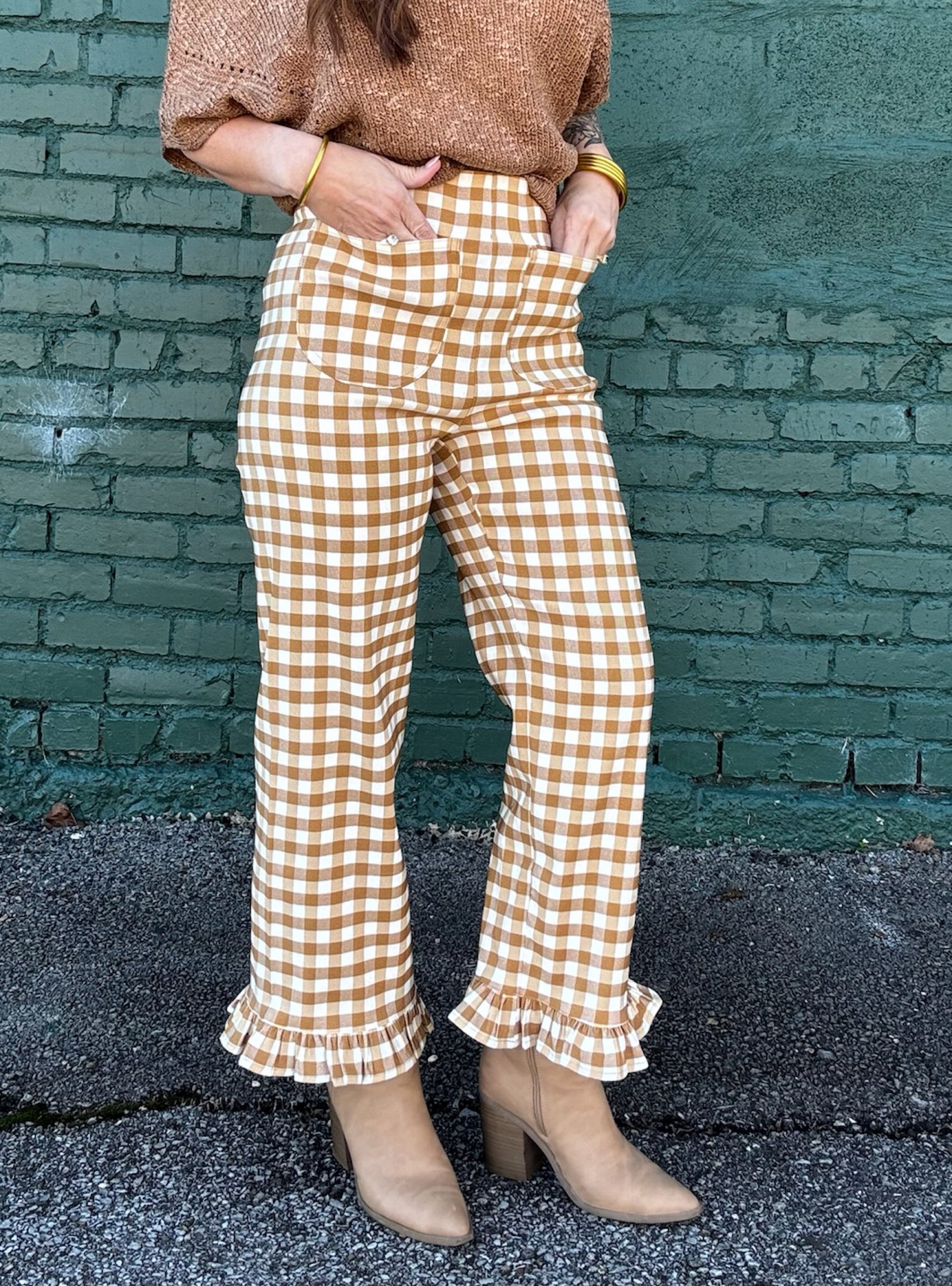 Gingham Goals Ruffle Trim Pant