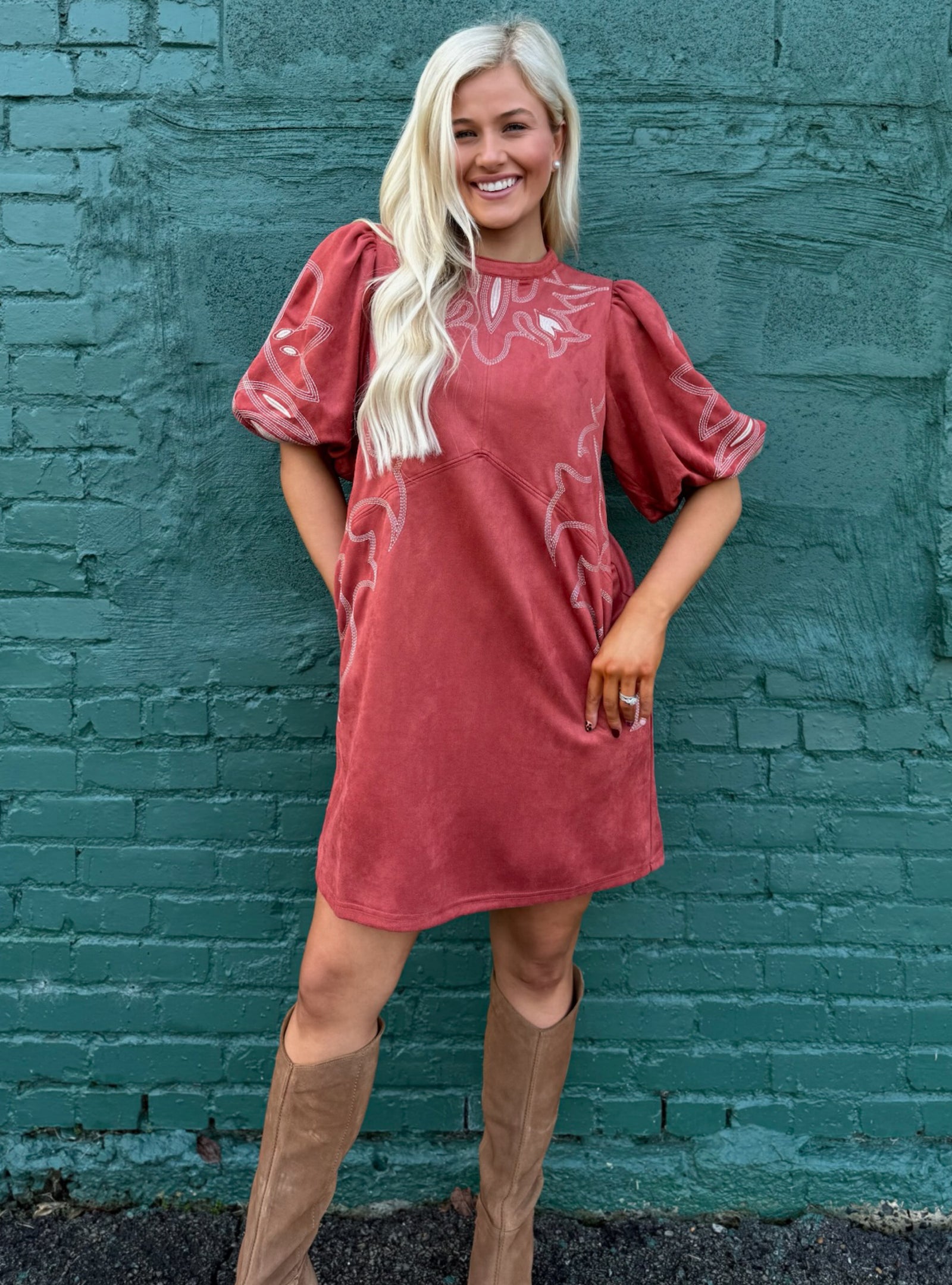 Sew Into This Embroidered Rust Dress