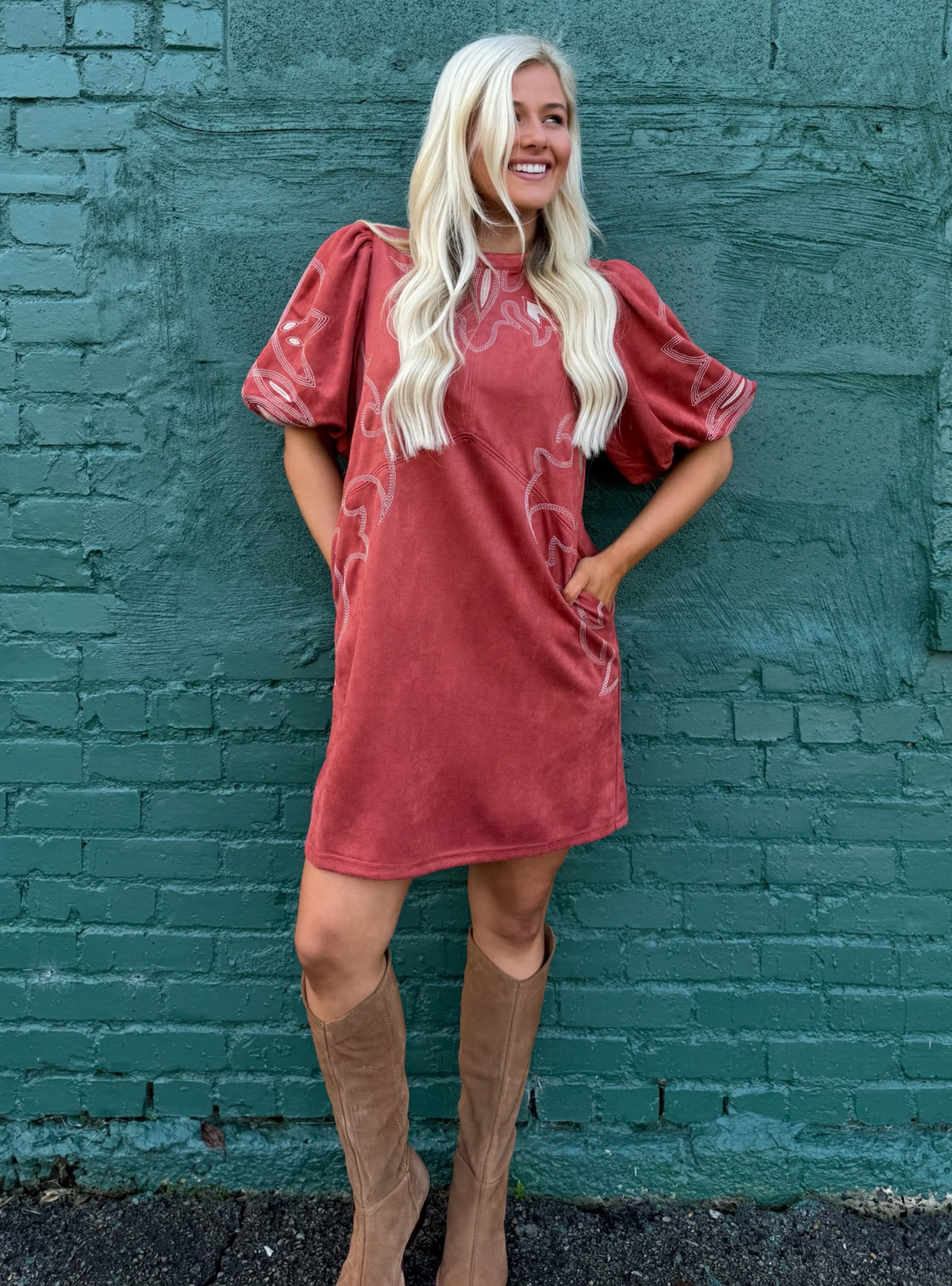 Sew Into This Embroidered Rust Dress