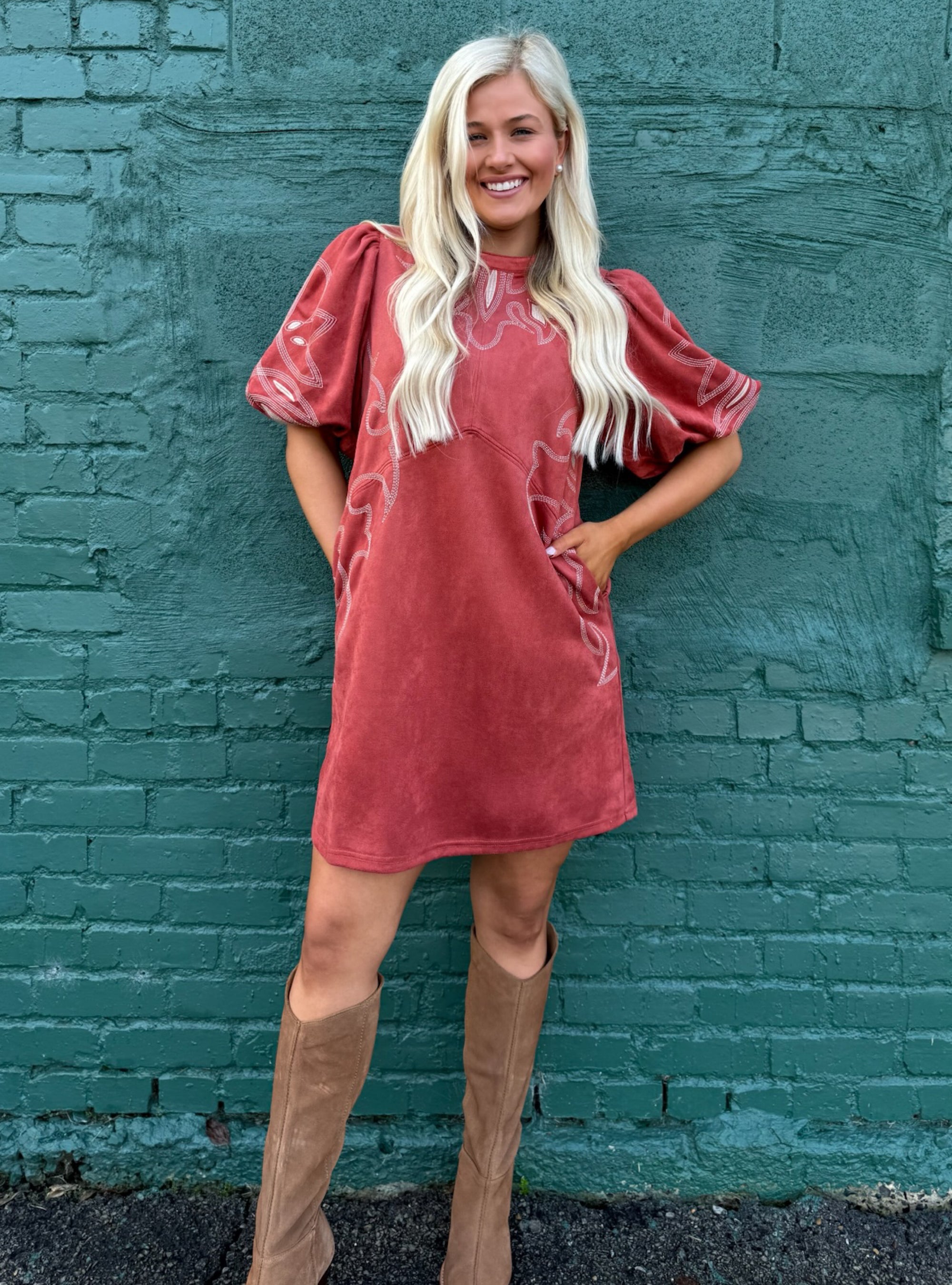 Sew Into This Embroidered Rust Dress