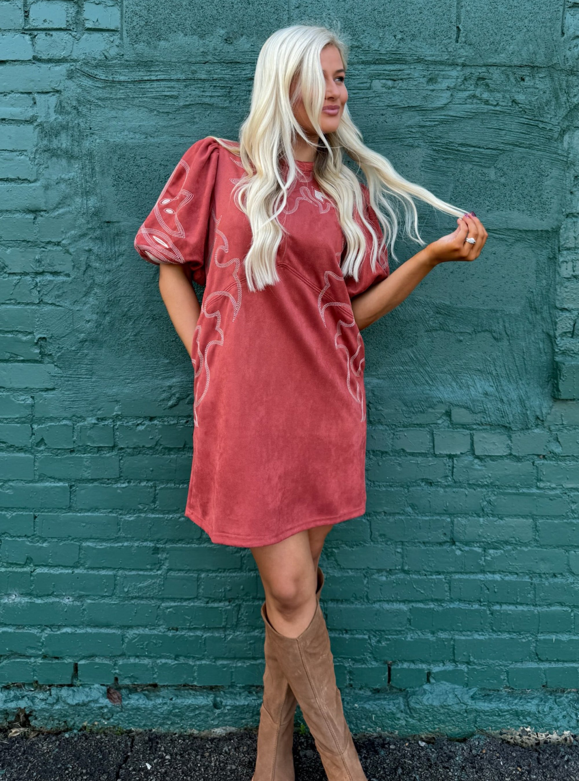 Sew Into This Embroidered Rust Dress