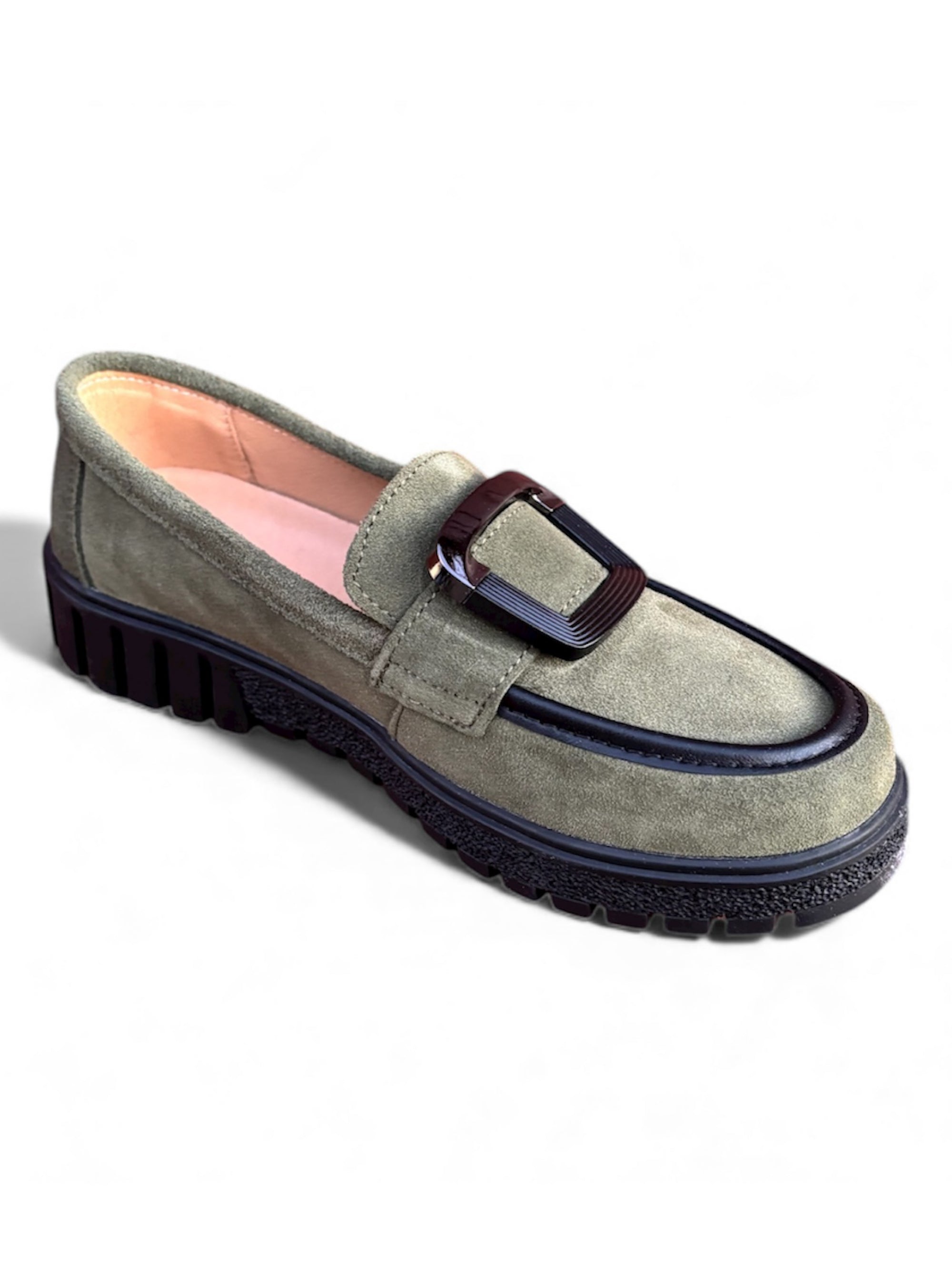 Bernie Mev Agatha Olive Suede Loafers