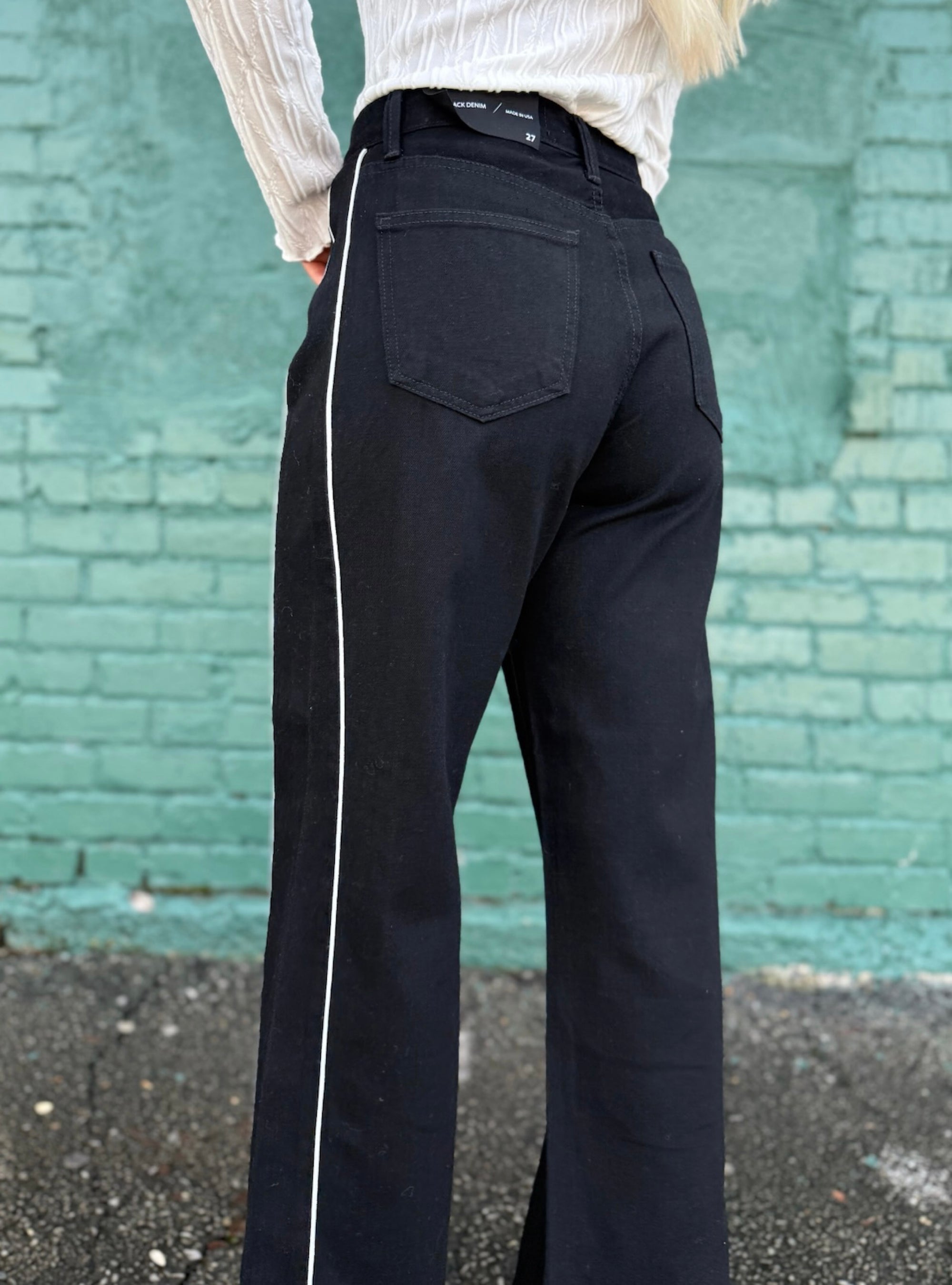 Just Black White Stripe Barrel Jeans