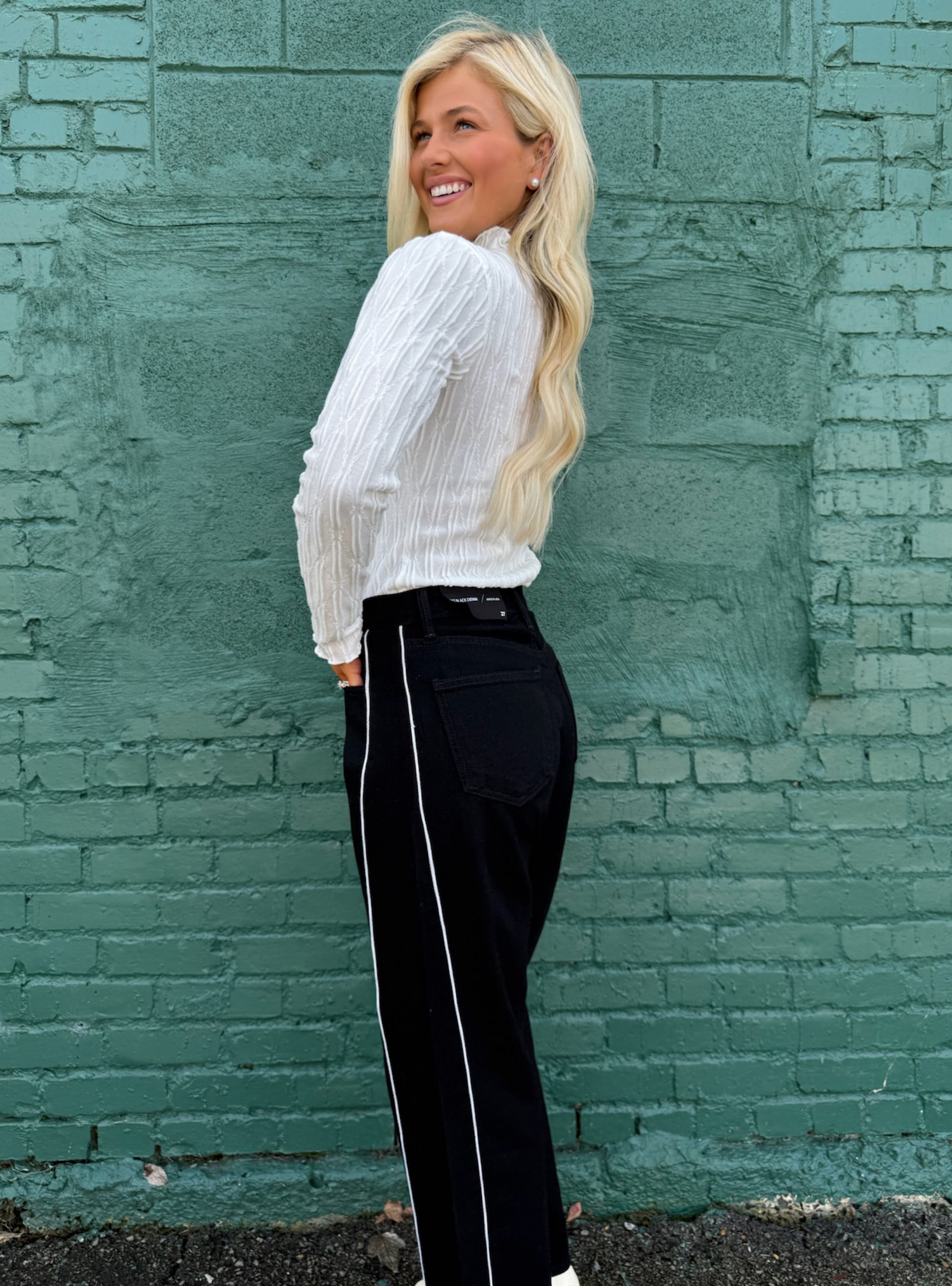 Just Black White Stripe Barrel Jeans