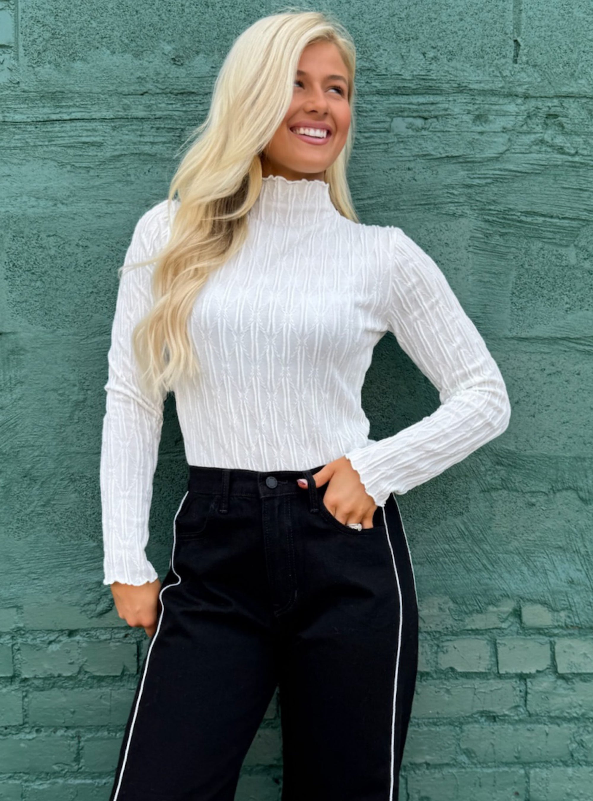 Texture Talk Mock Neck Top - White