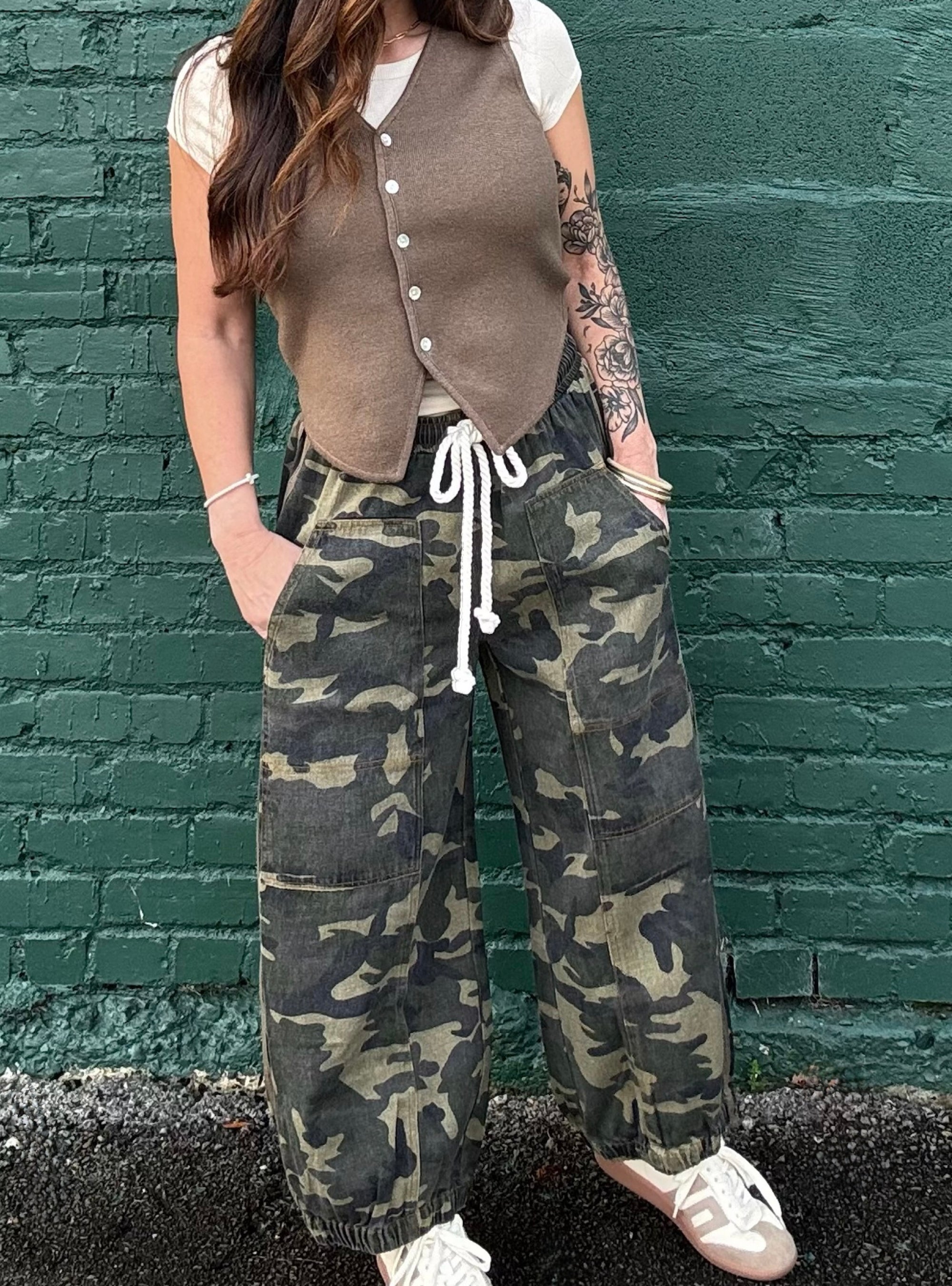 Serving Stealthy Style Camo Barrel Pants