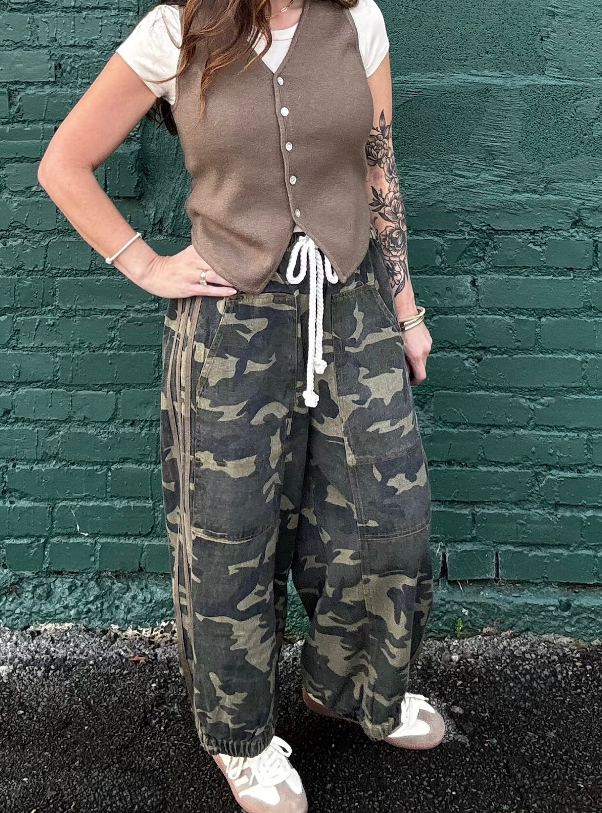 Serving Stealthy Style Camo Barrel Pants