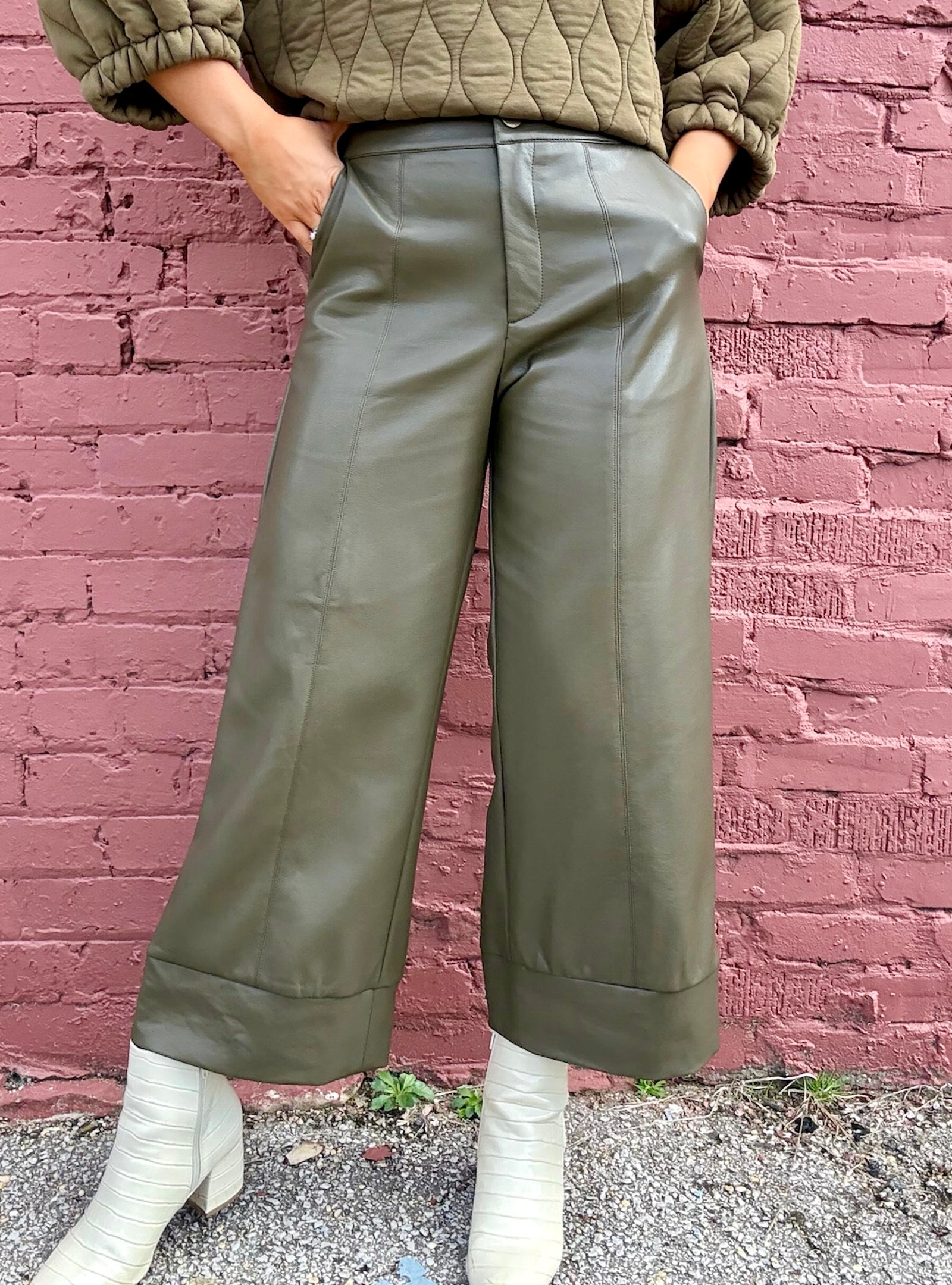 Feeling Smooth Olive Faux Leather Pants