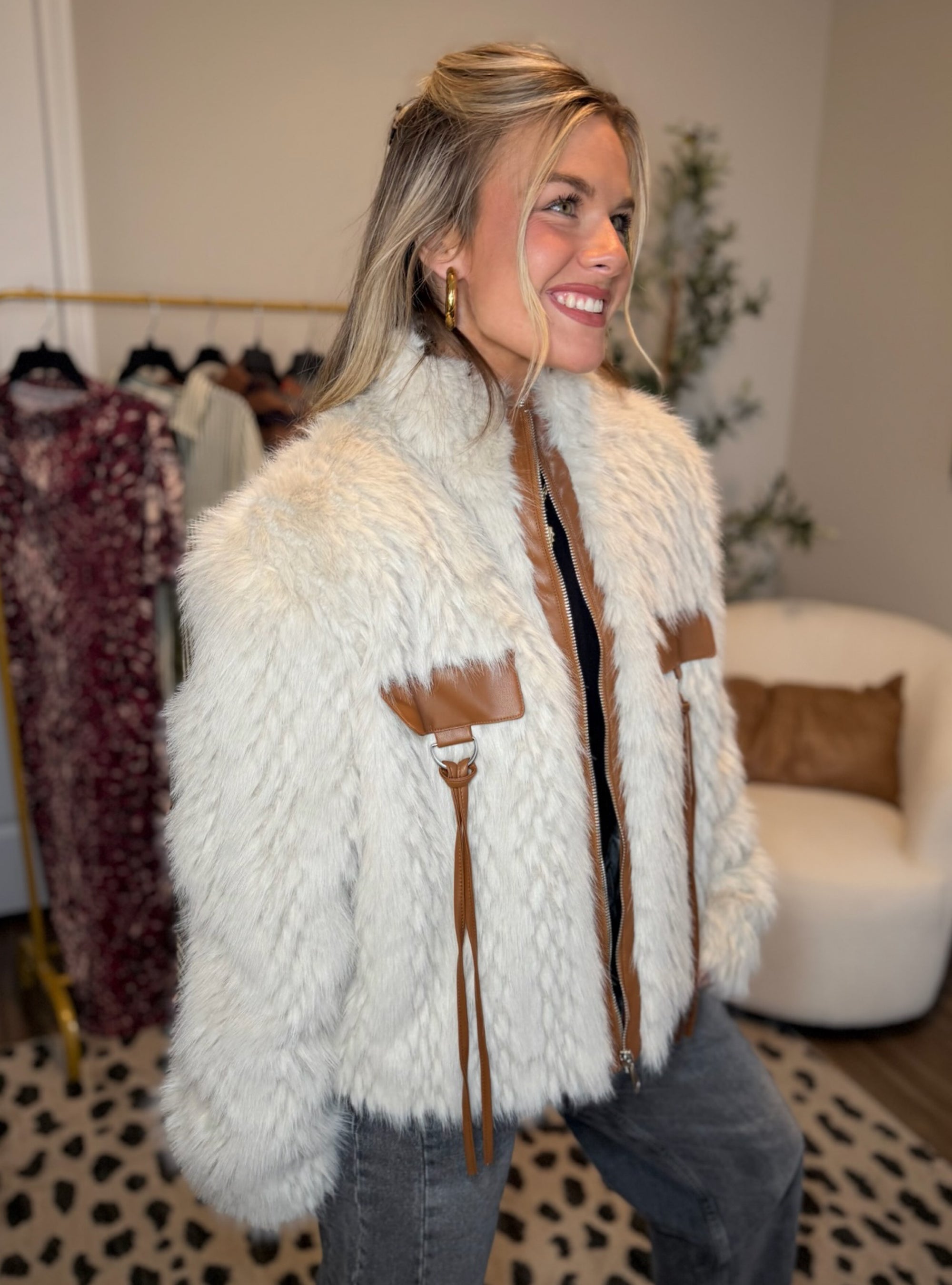 Astrid Cream Faux Fur Jacket