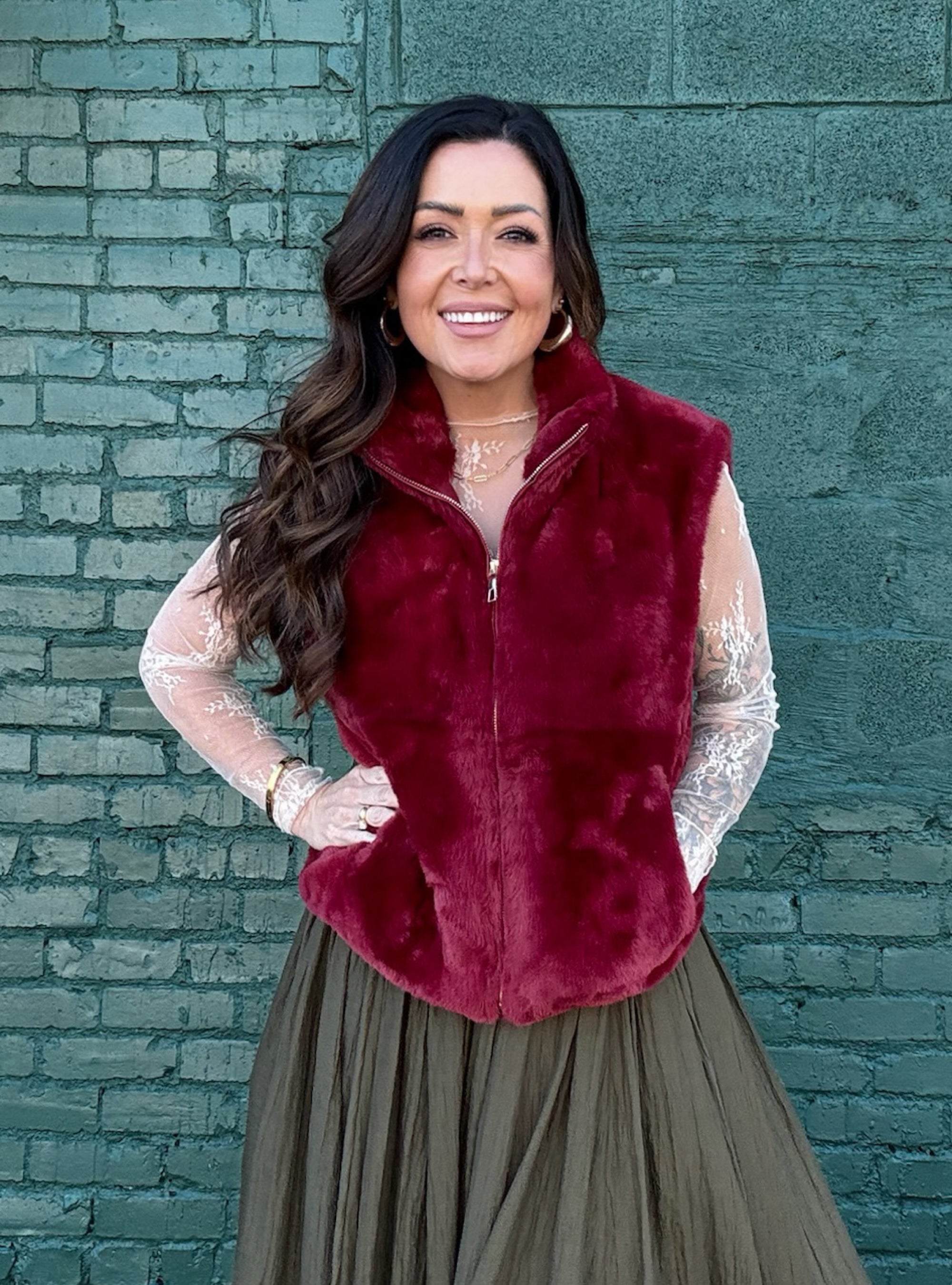 Renuar Red Porto Faux Fur Vest