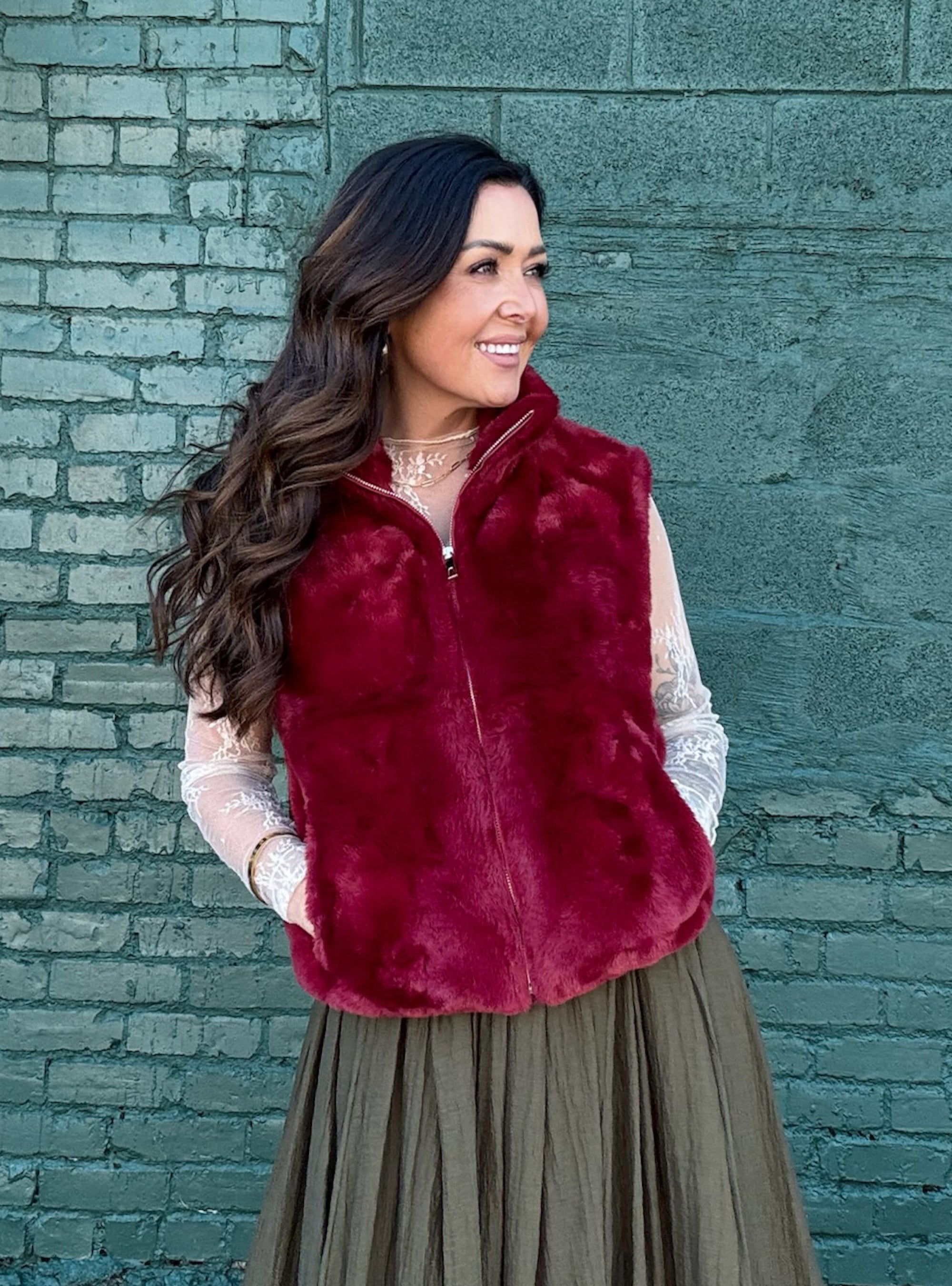 Renuar Red Porto Faux Fur Vest