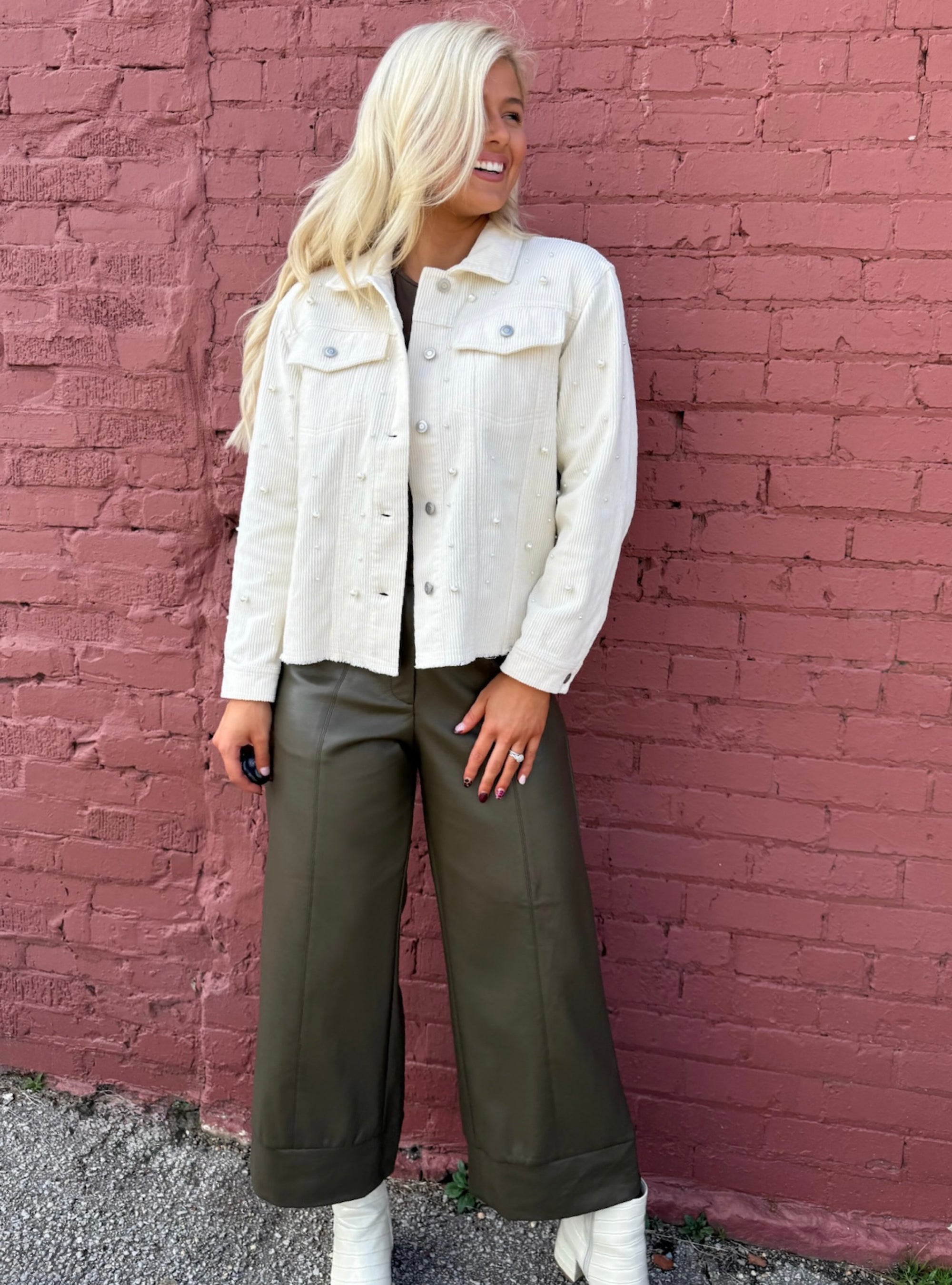 Multiples Pearl Embellished Corduroy Jacket