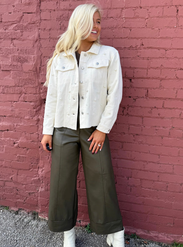 Multiples Pearl Embellished Corduroy Jacket - Shoefisticated