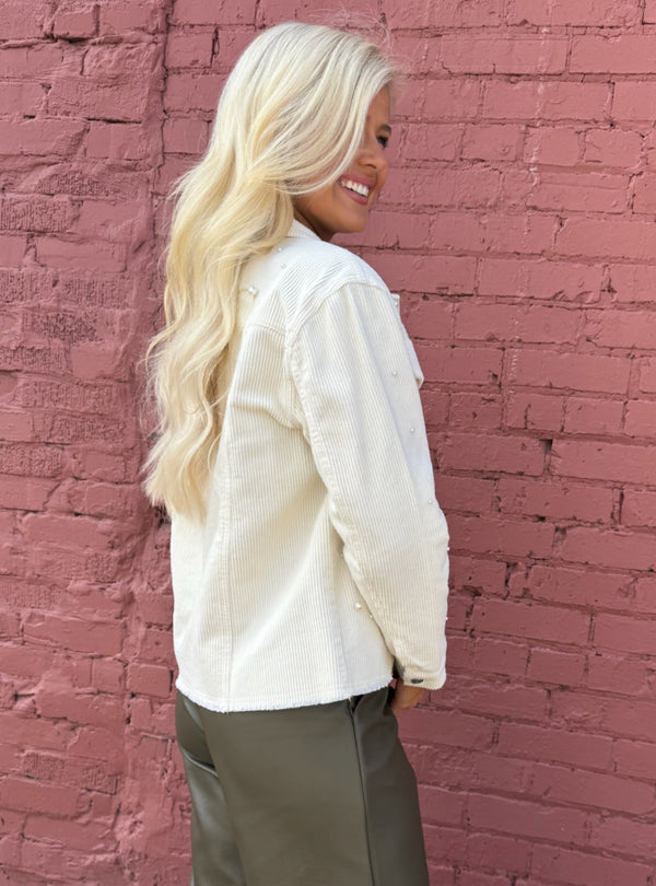 Multiples Pearl Embellished Corduroy Jacket - Shoefisticated