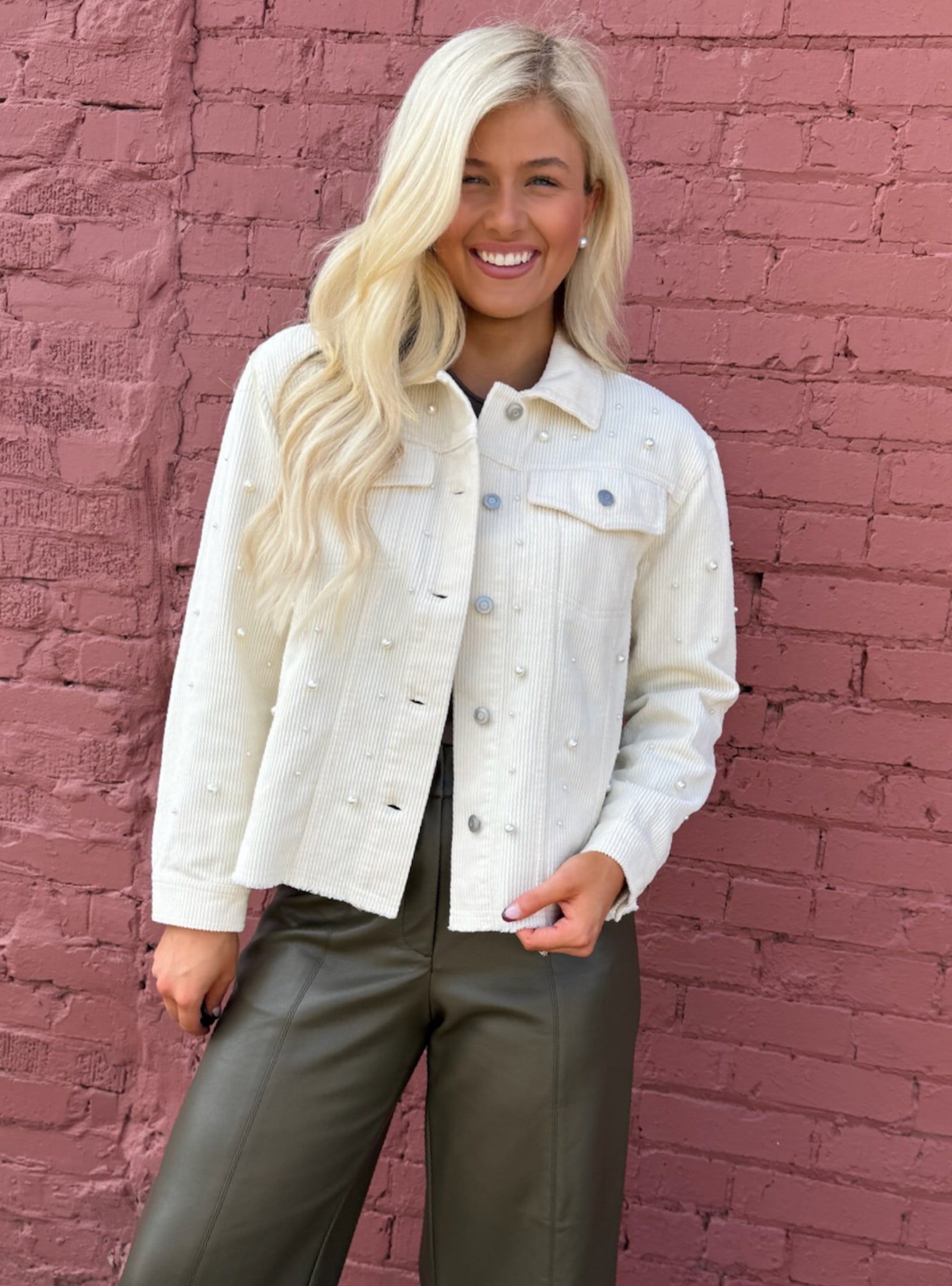 Multiples Pearl Embellished Corduroy Jacket