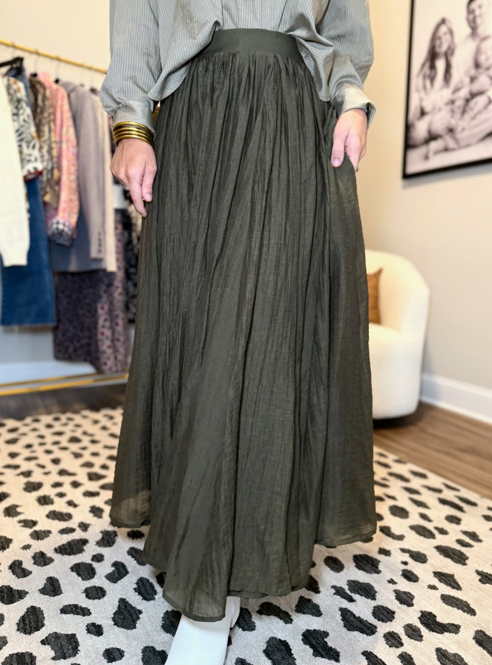 Living La Vida Olive Maxi Skirt