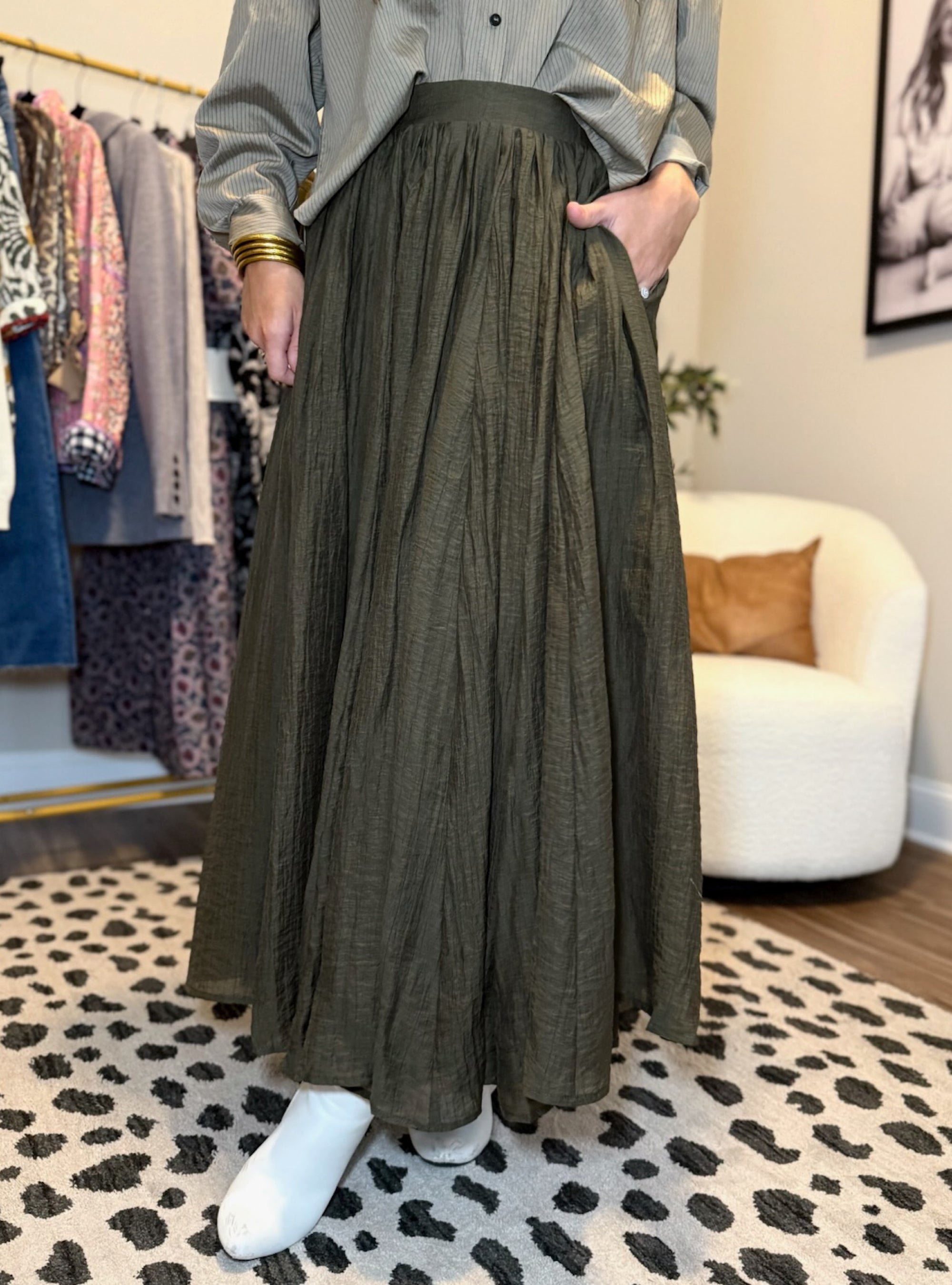 Living La Vida Olive Maxi Skirt