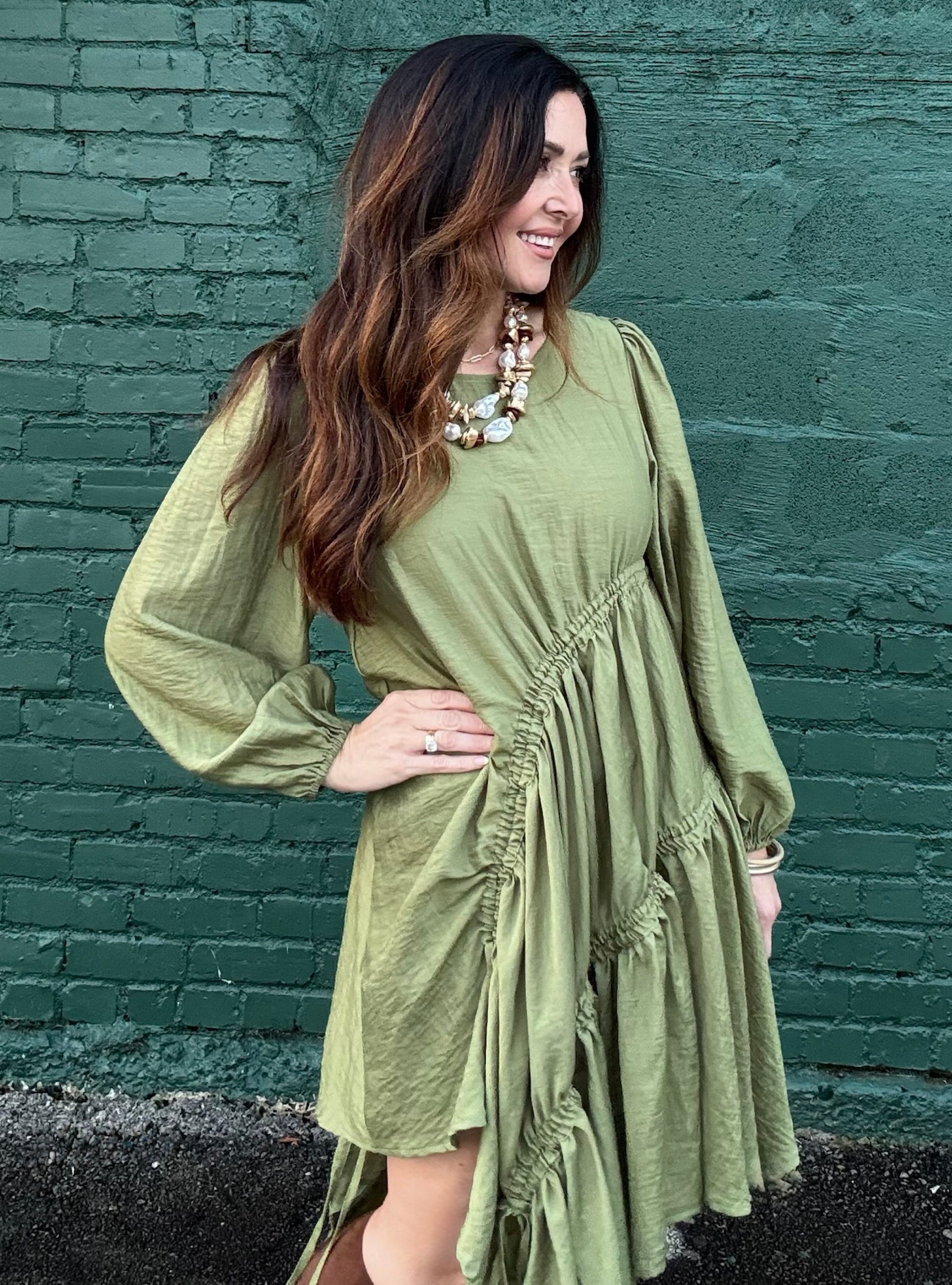 Expertly Gathered Asymmetrical Dress