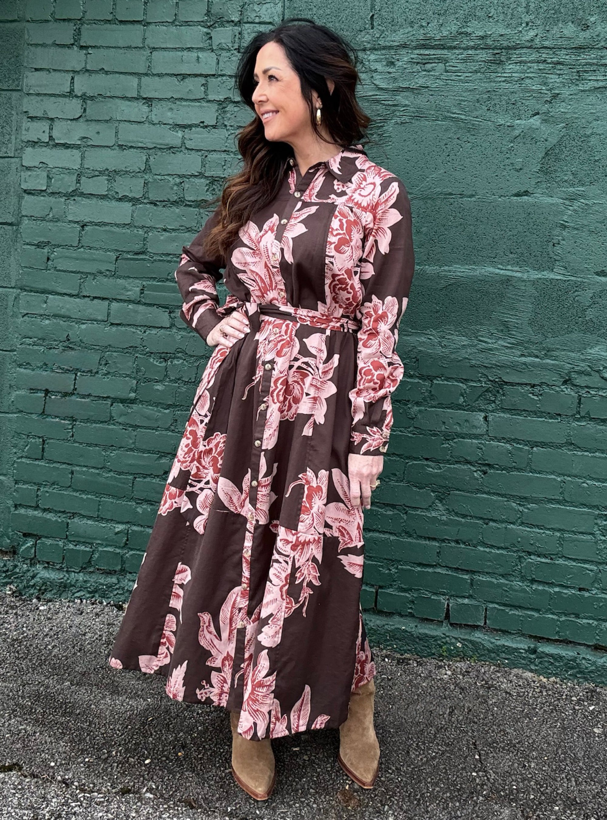 Uncle Frank Brown Floral Maxi Dress