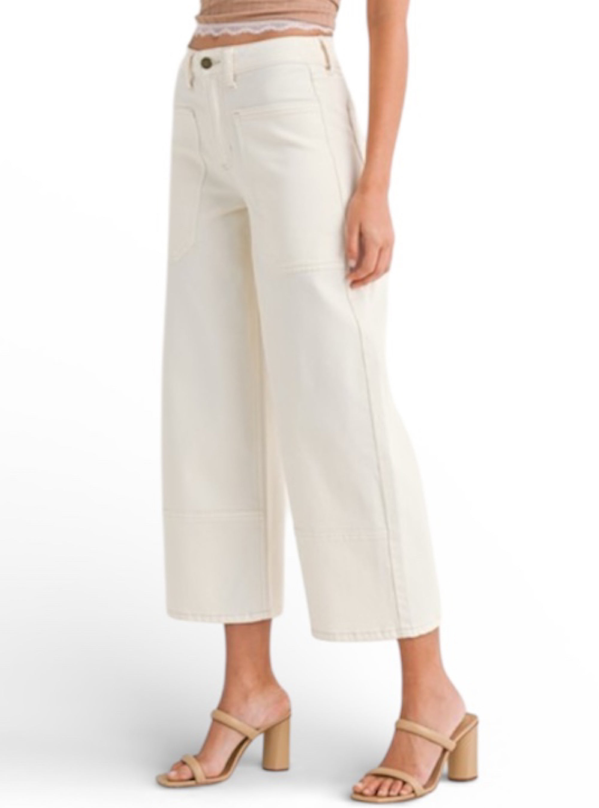 JBD High Rise Off White Crop Wide Leg Jean