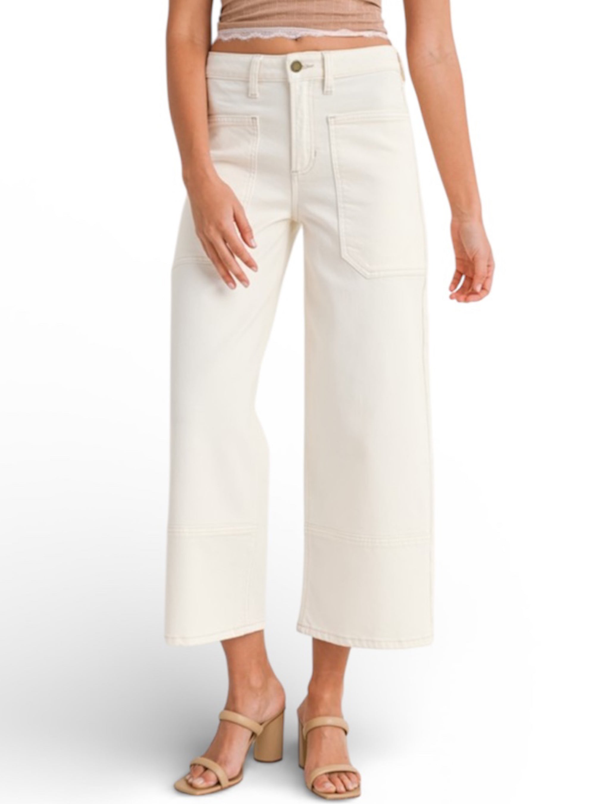 JBD High Rise Off White Crop Wide Leg Jean