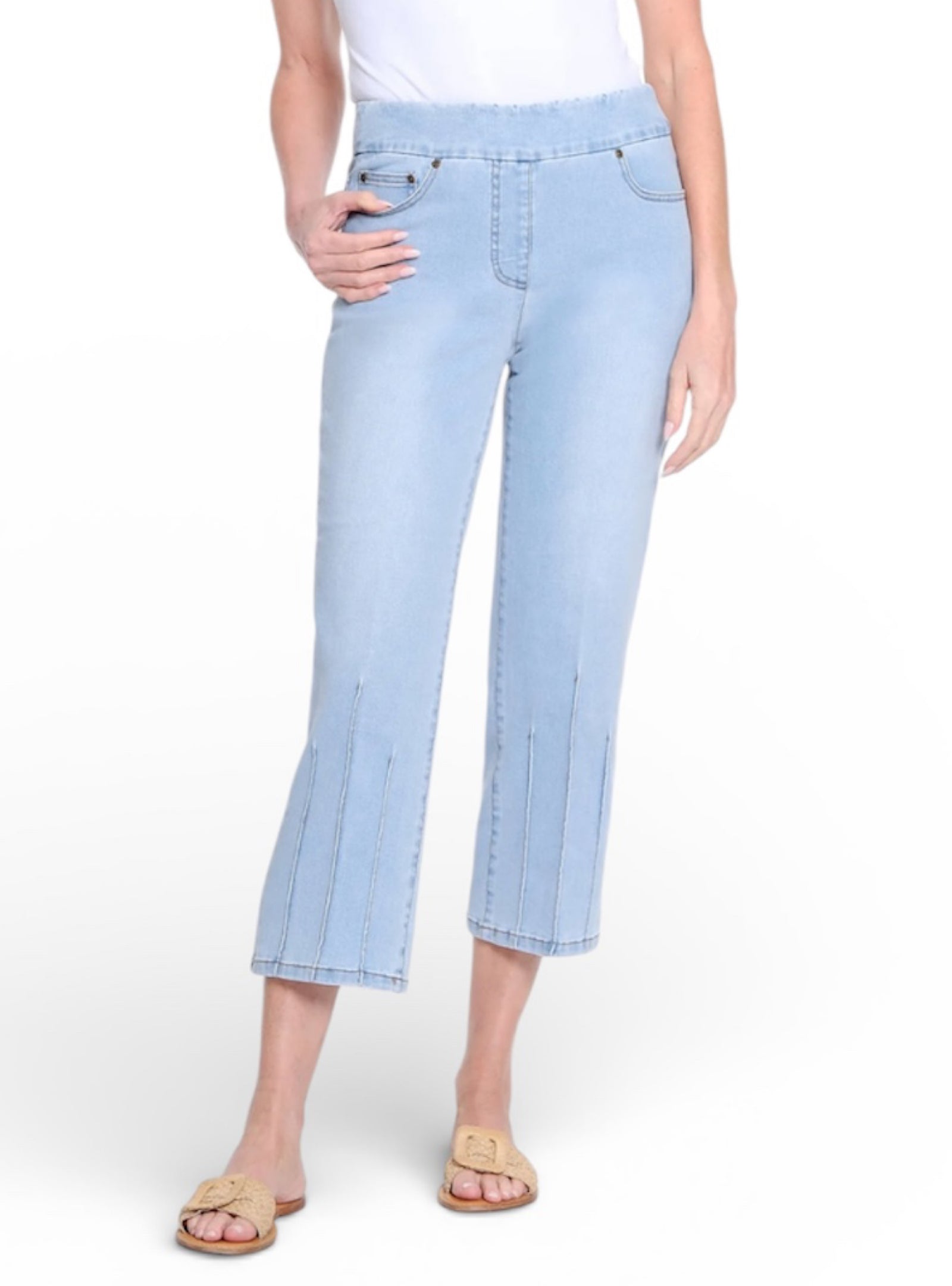 Slimsation Pintuck Light Denim Crop Jeans