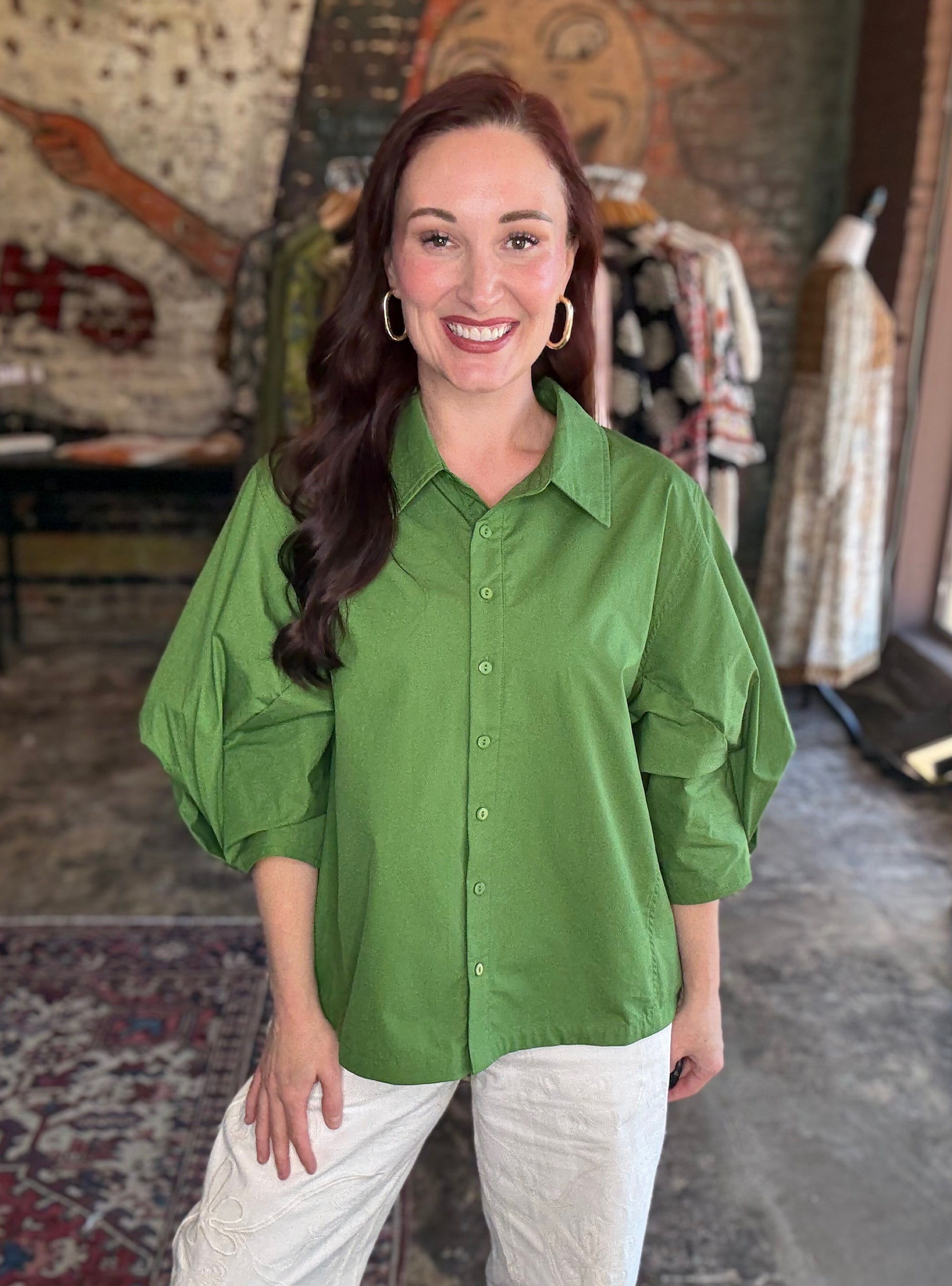 Green Goals Oversized Button-Up Top