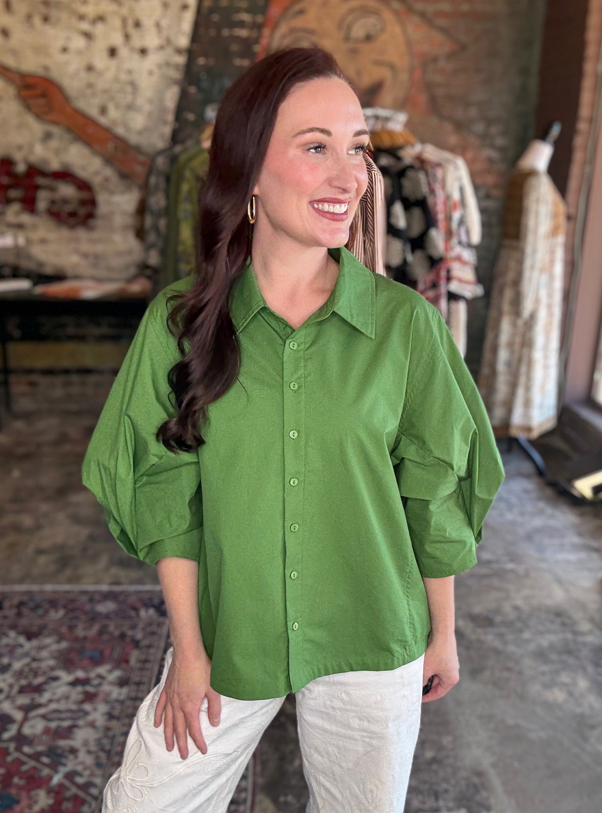 Green Goals Oversized Button-Up Top