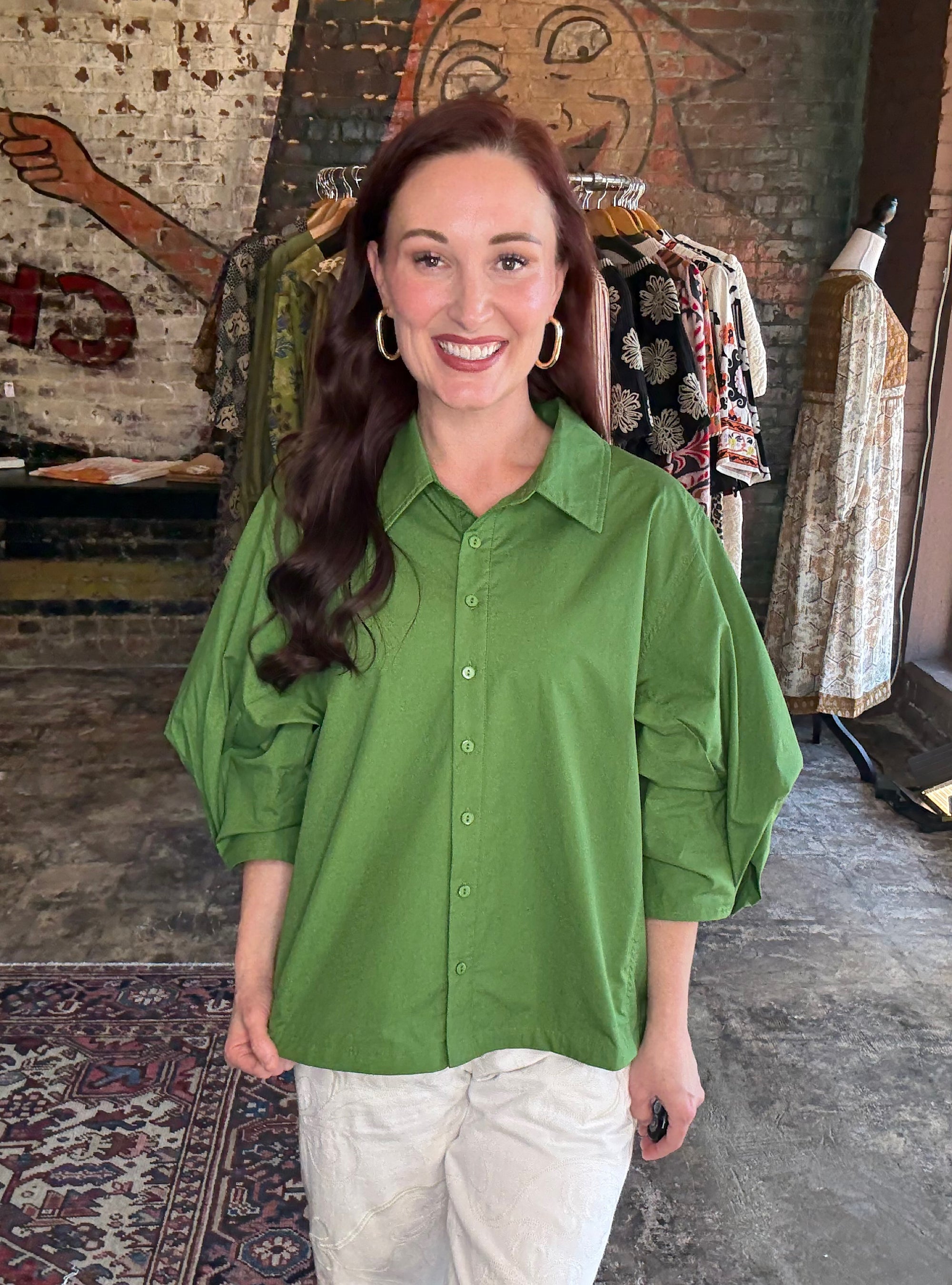 Green Goals Oversized Button-Up Top