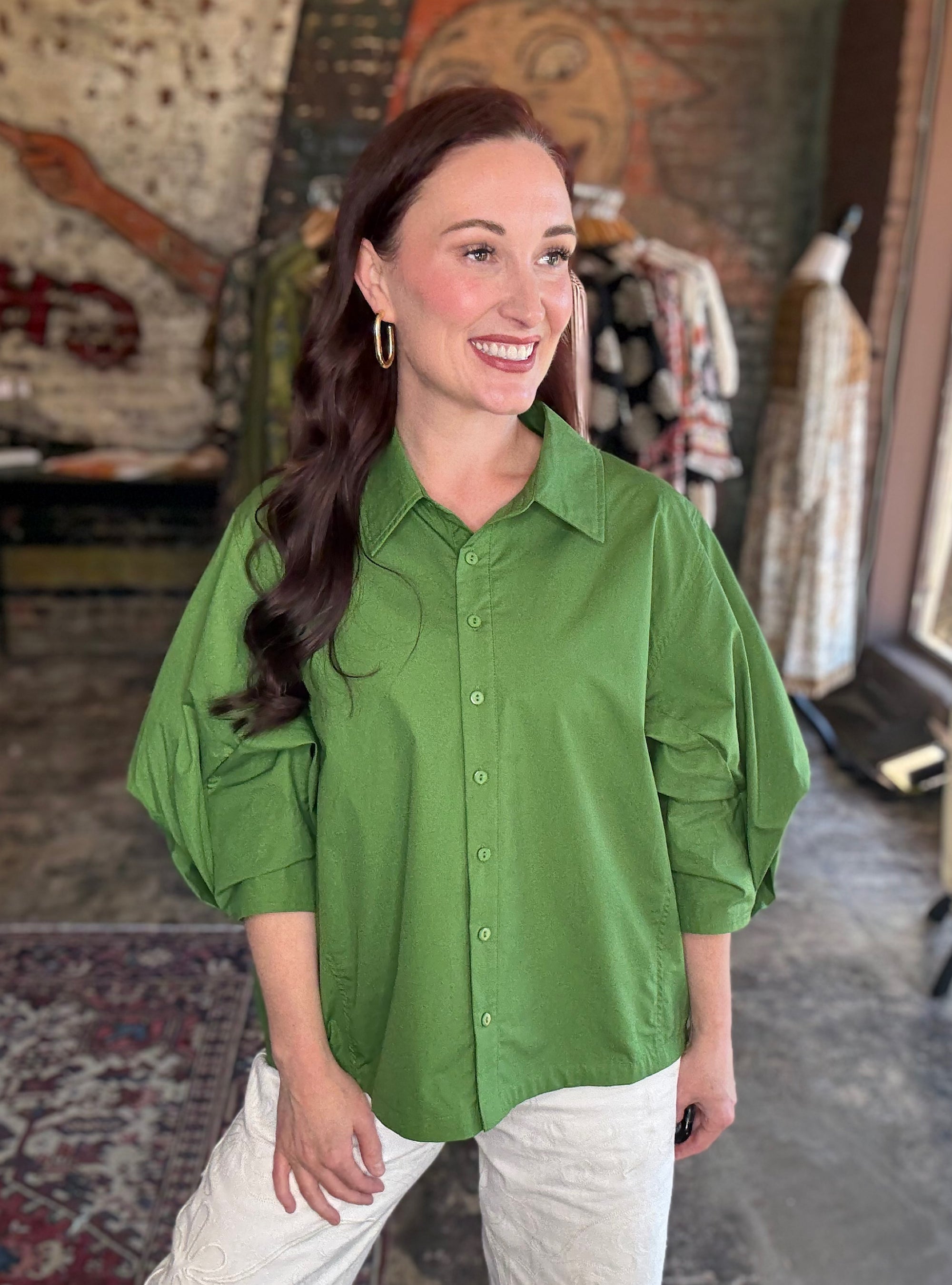 Green Goals Oversized Button-Up Top