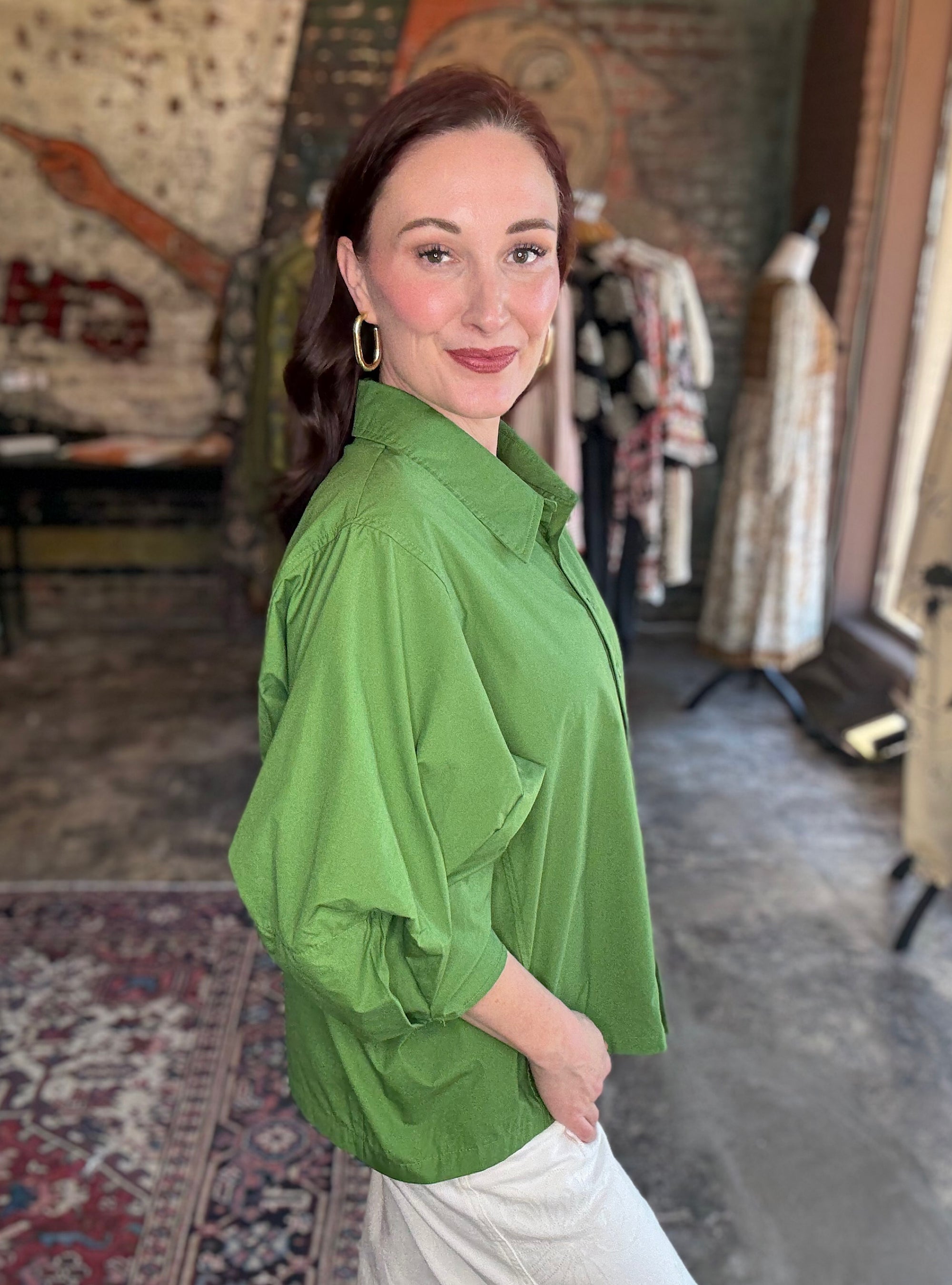 Green Goals Oversized Button-Up Top