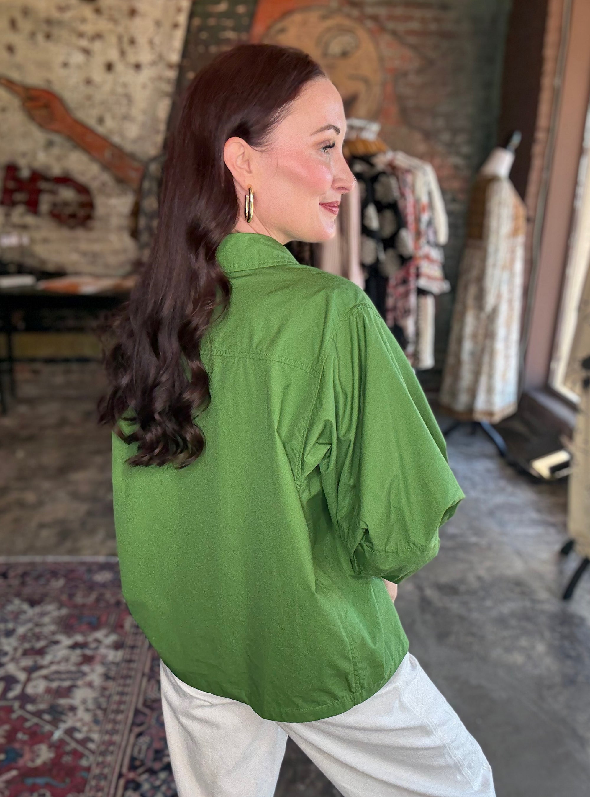 Green Goals Oversized Button-Up Top