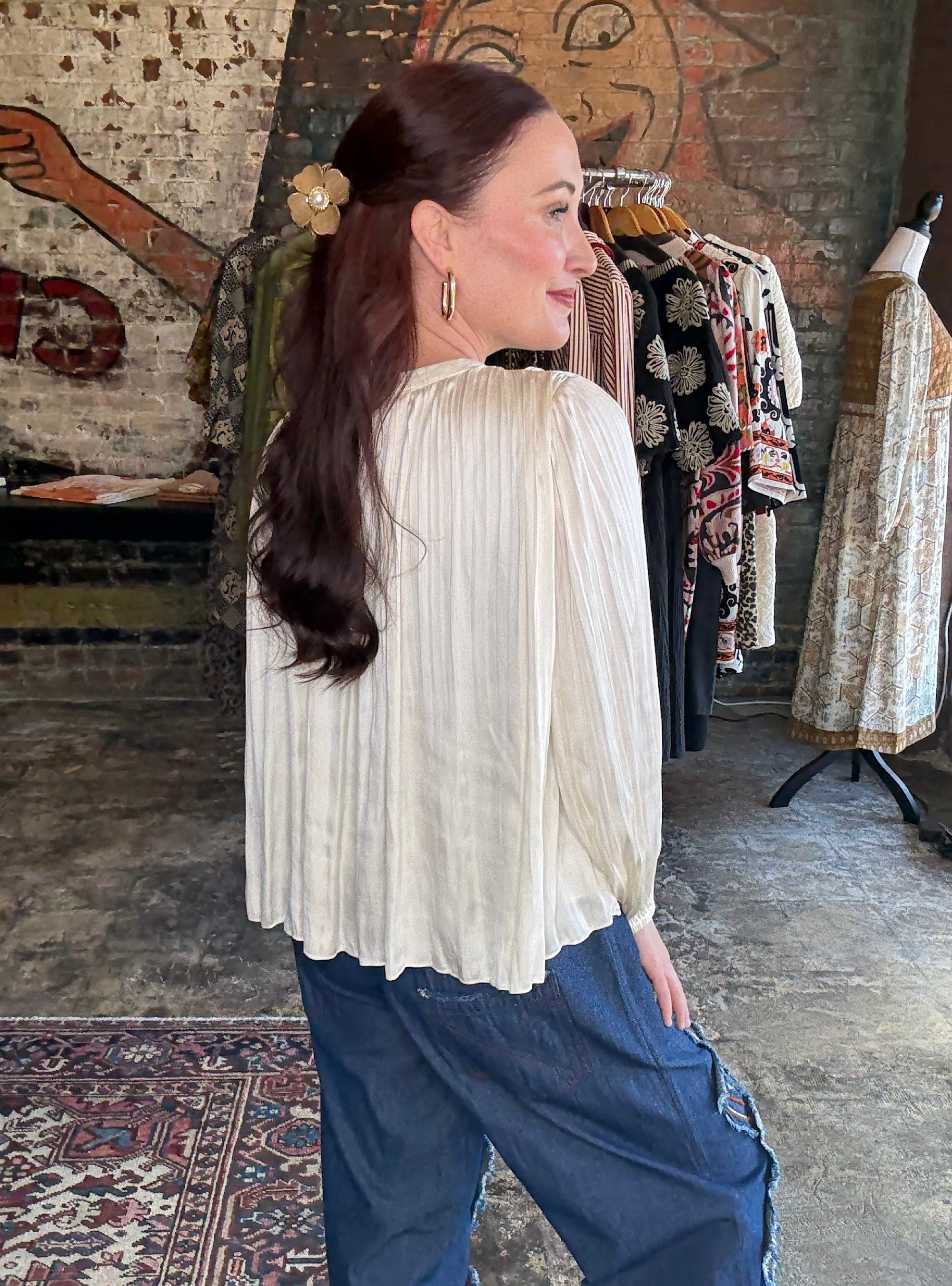 Feeling Pleat-ty Fabulous Ecru Top
