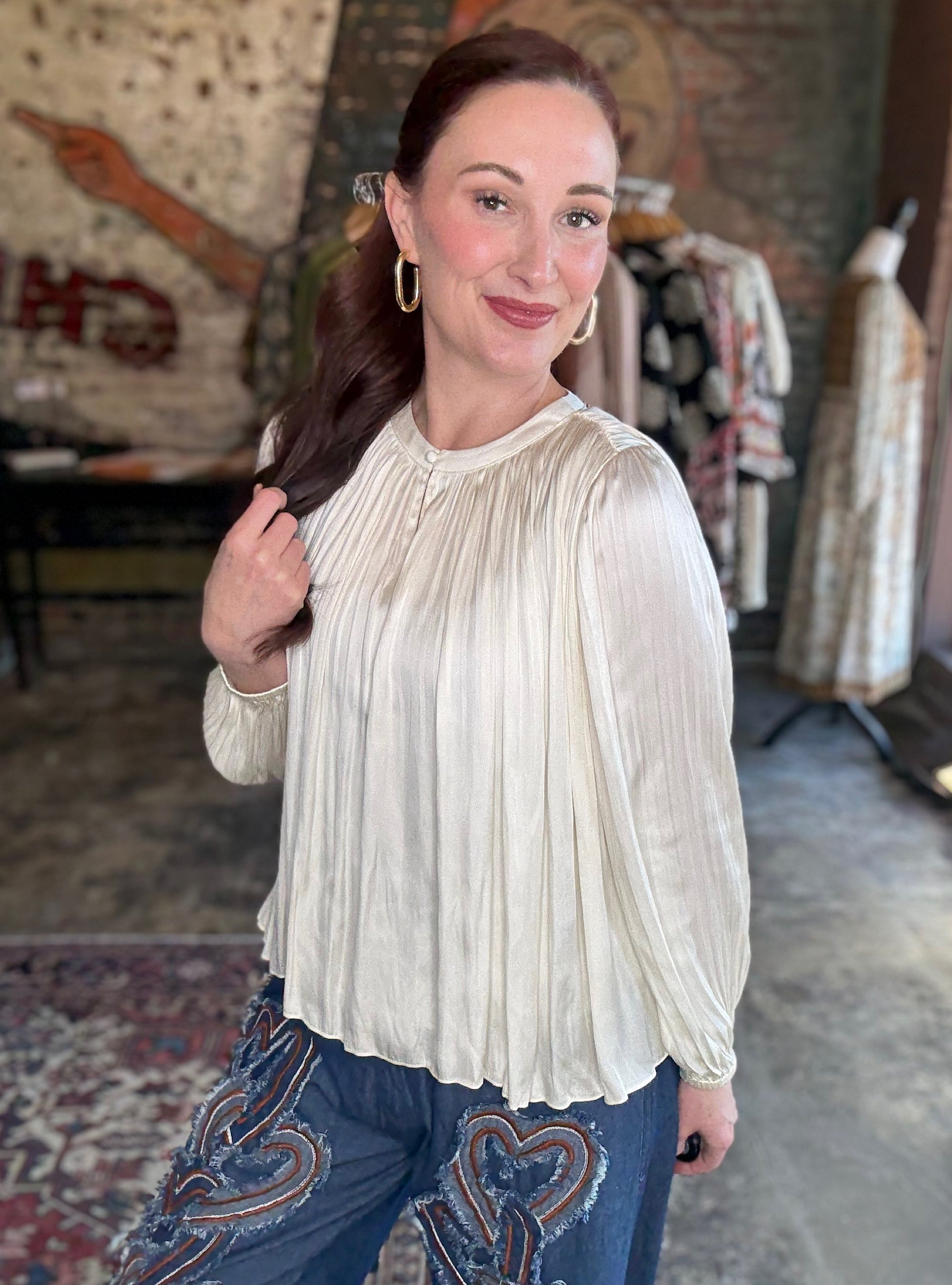 Feeling Pleat-ty Fabulous Ecru Top