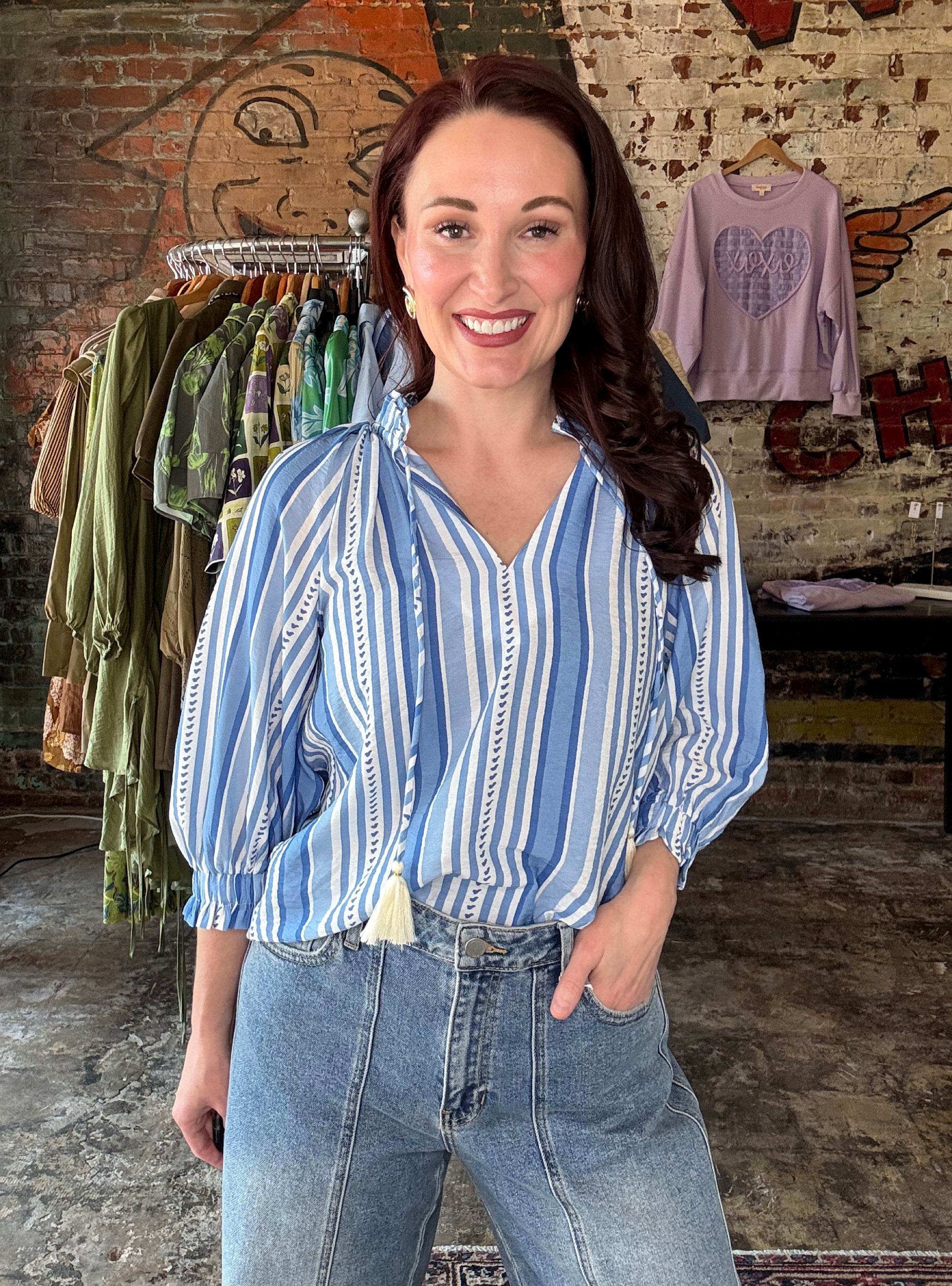 Tassel Talk Blue Striped Top
