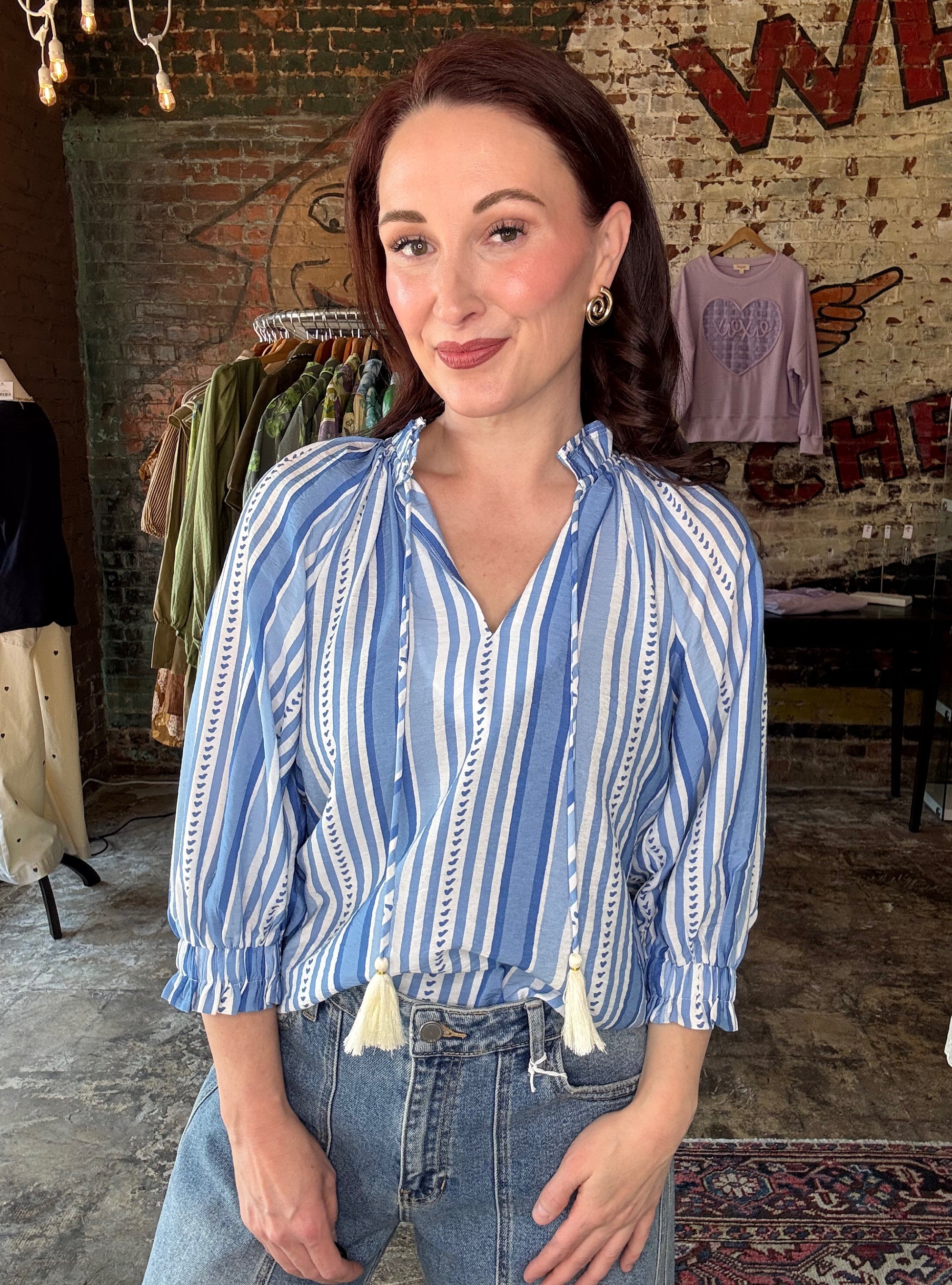 Tassel Talk Blue Striped Top