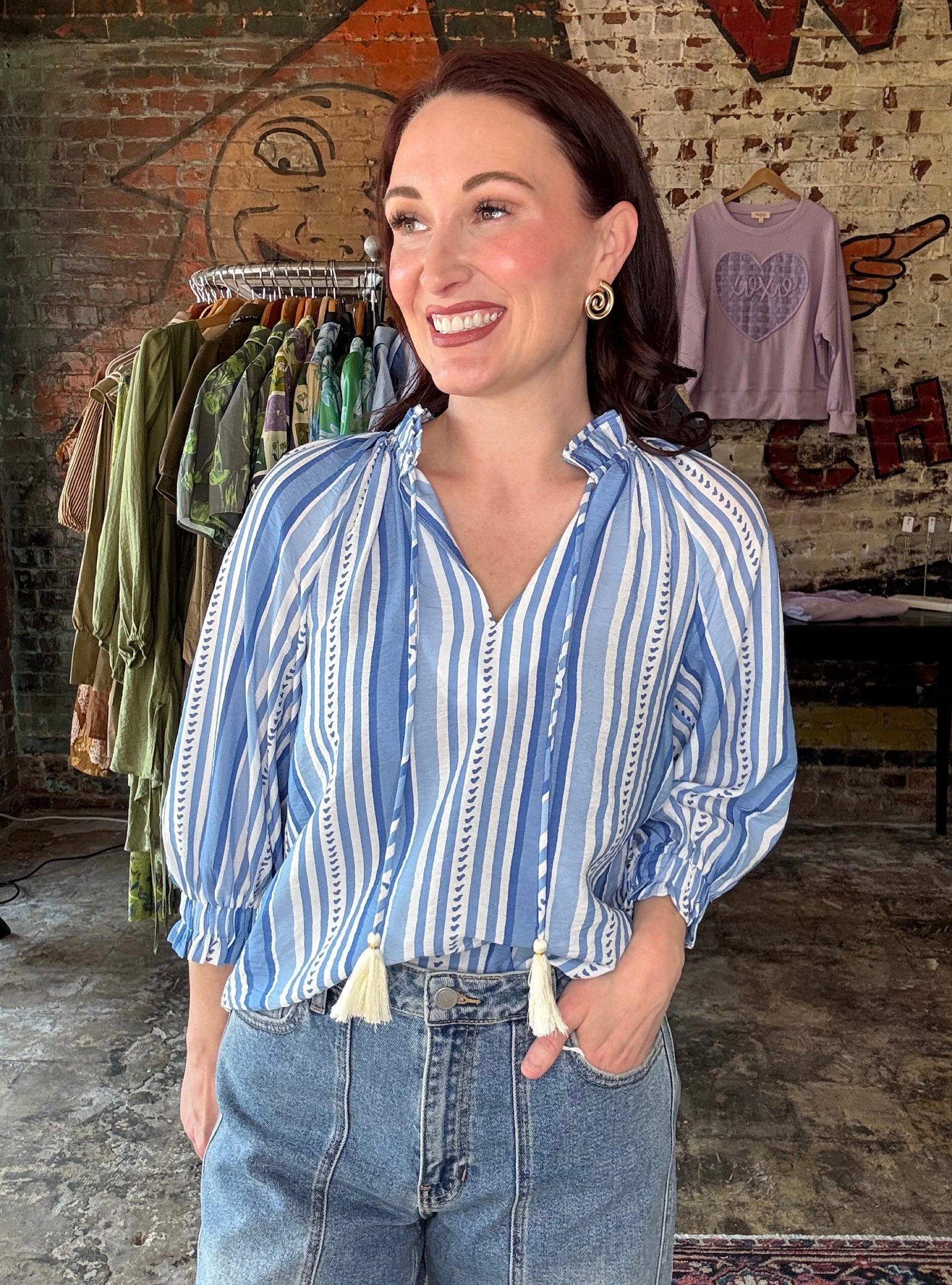 Tassel Talk Blue Striped Top