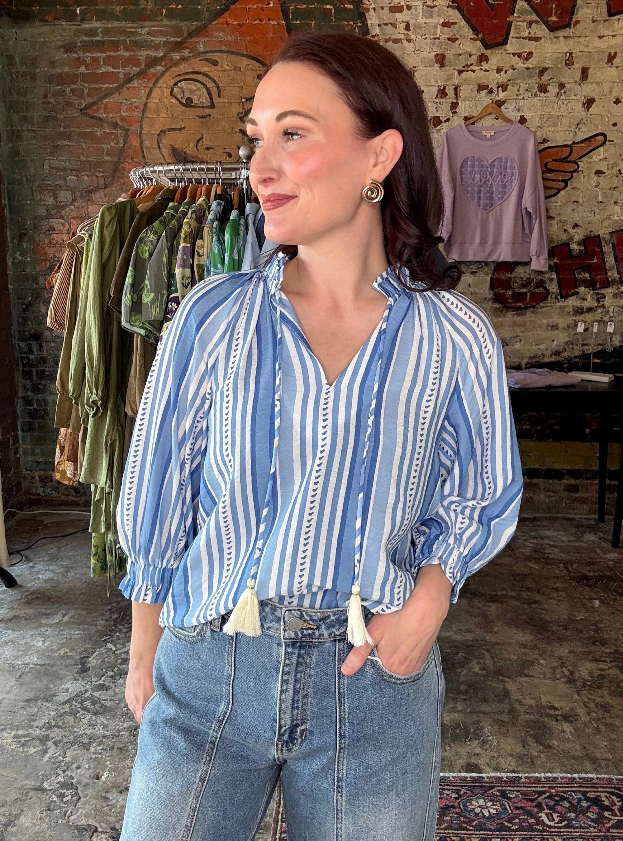 Tassel Talk Blue Striped Top